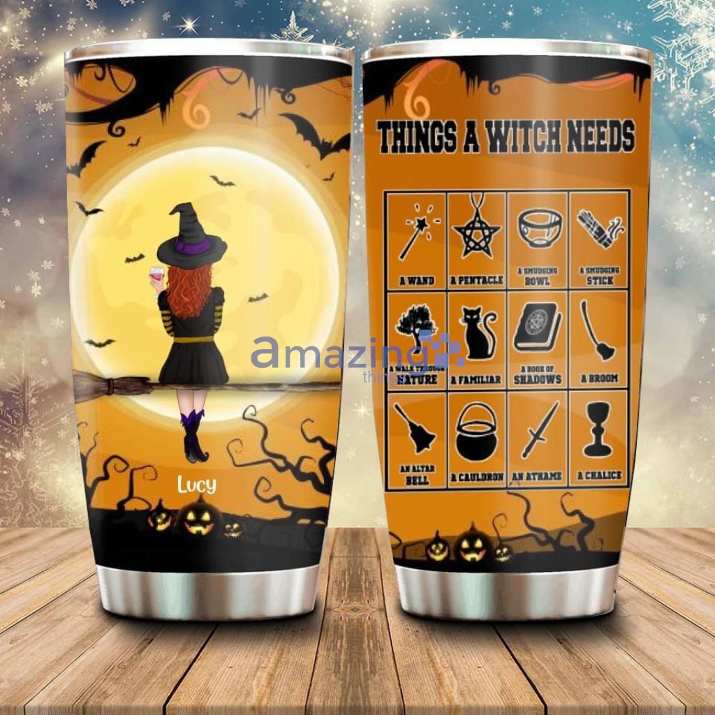 Personalized Witch Tumbler Things A Witch Needs Halloween - Custom Personalized Witch Tumbler - A Witch With Upto 3 Cats - Things A Witch Needs - B16ZKZ_3362
