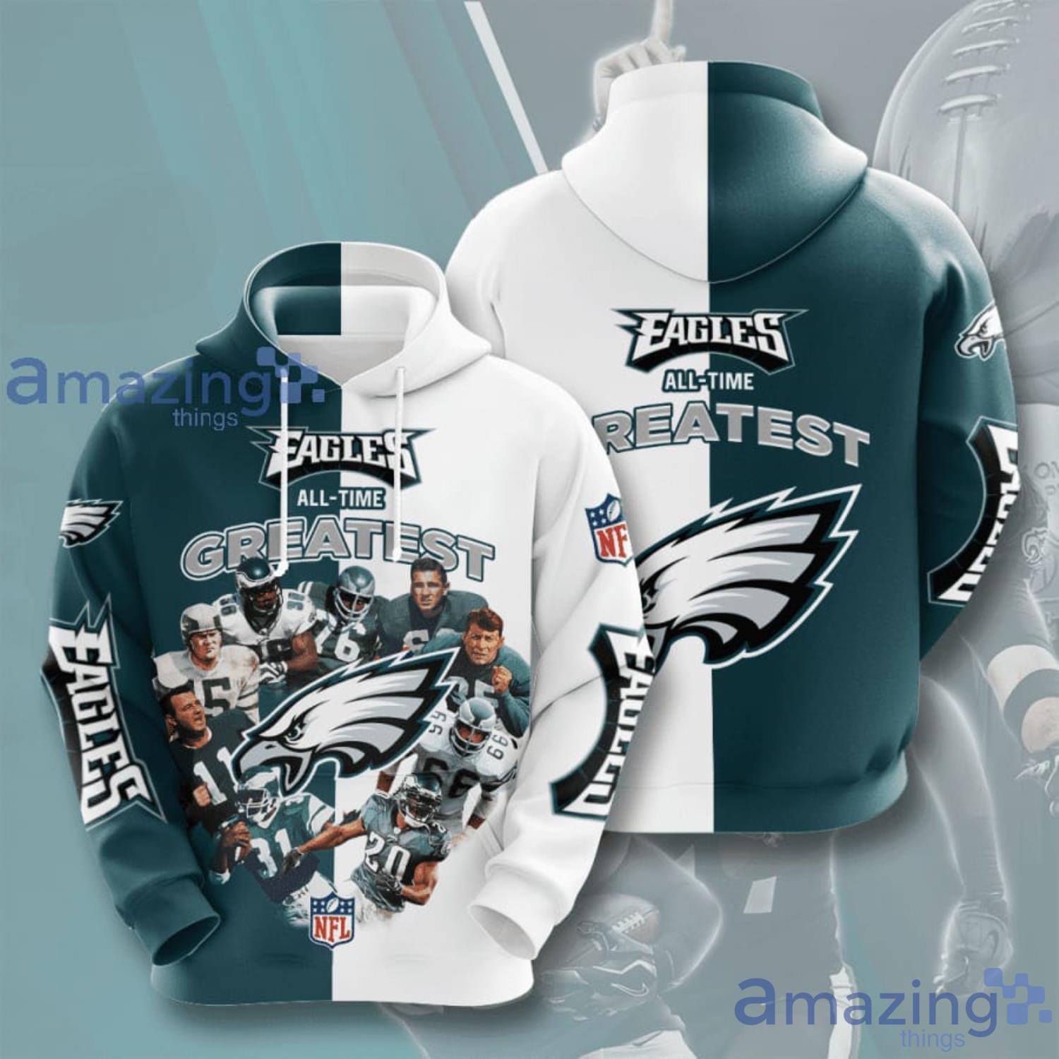 Philadelphia Eagles All The Greatest Team 3D Hoodie For Fans