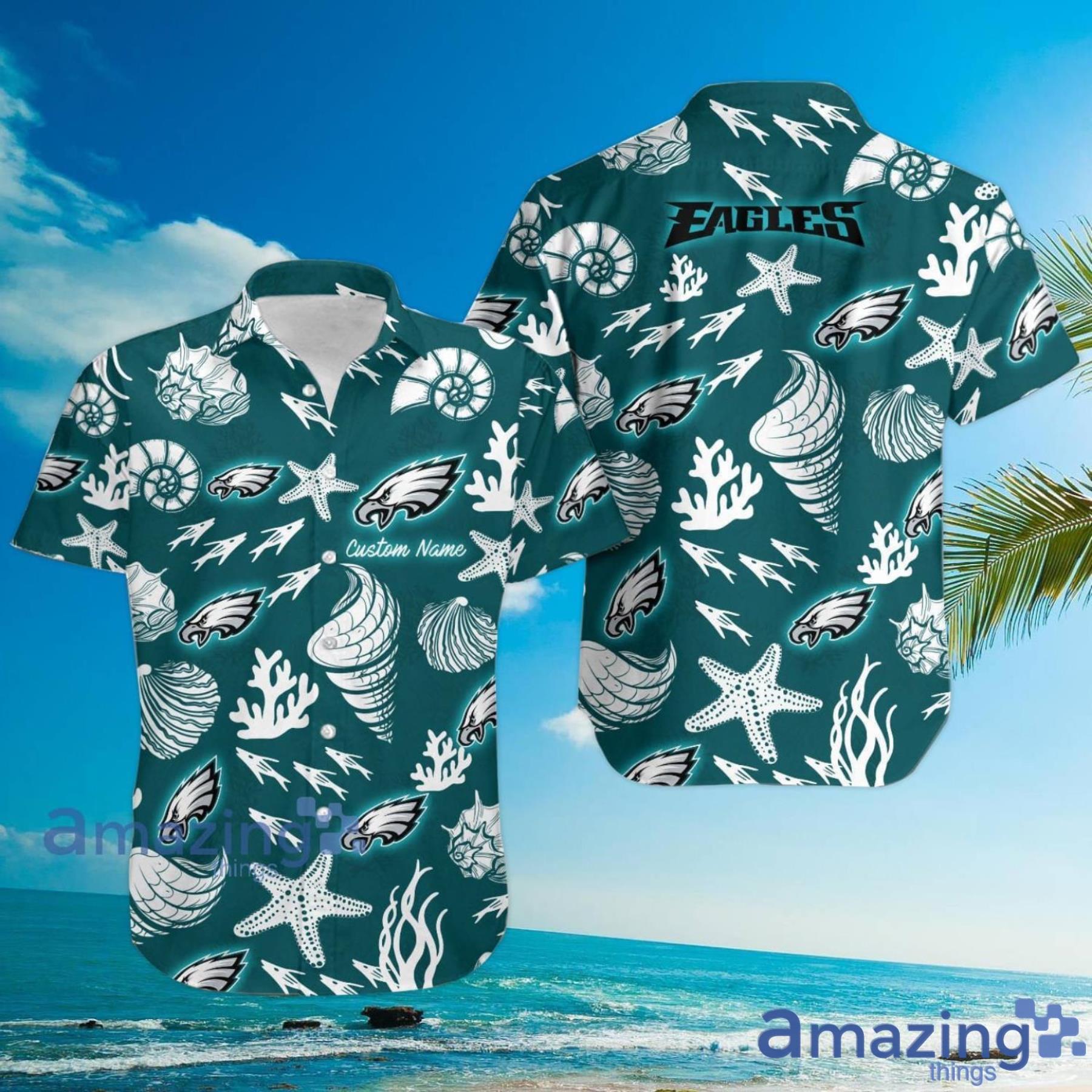 Philadelphia Eagles Custom Name Shells Starfish Hawaiian Shirt