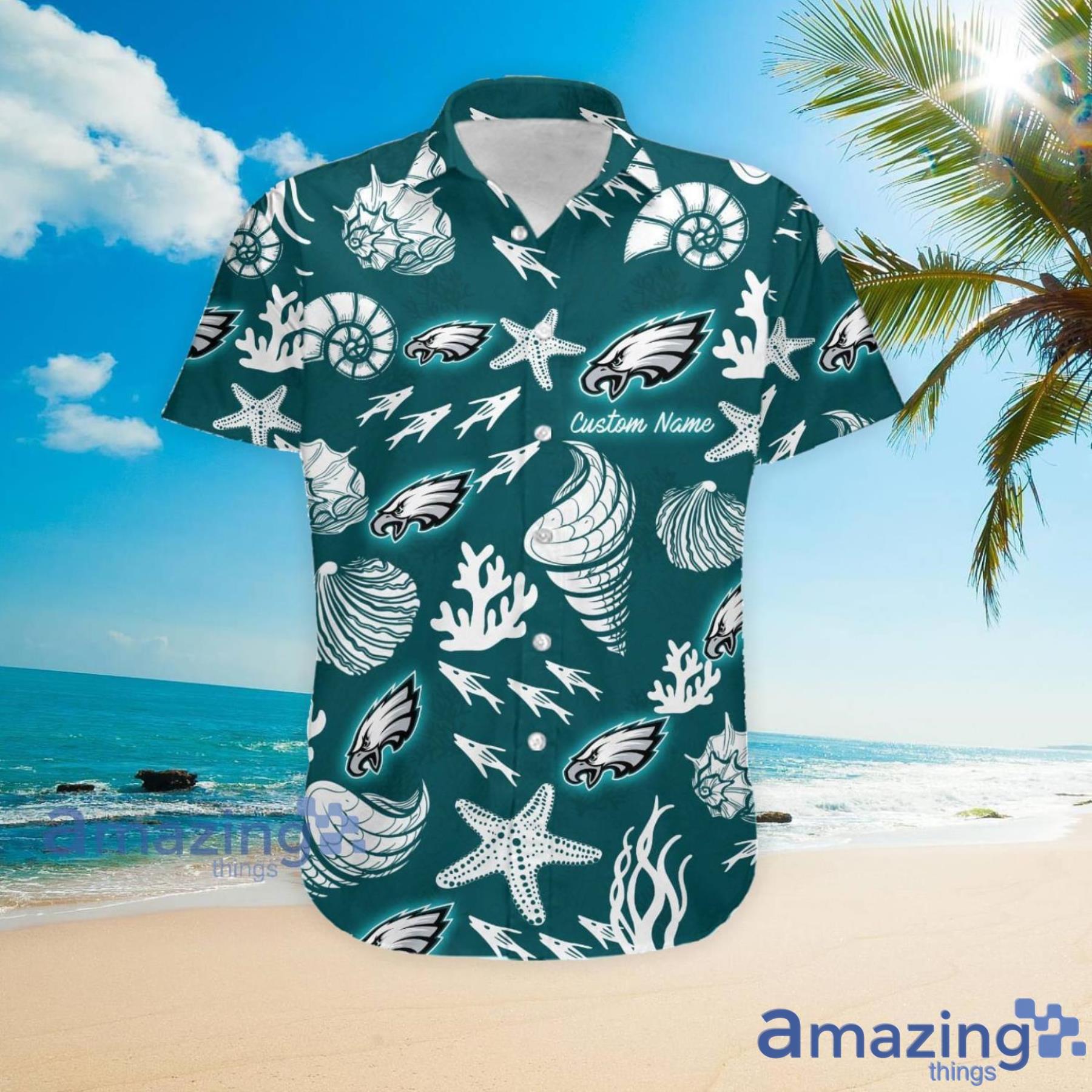 Philadelphia Eagles Custom Name Shells Starfish Parttern Hawaiian Shirt For  Men And Women