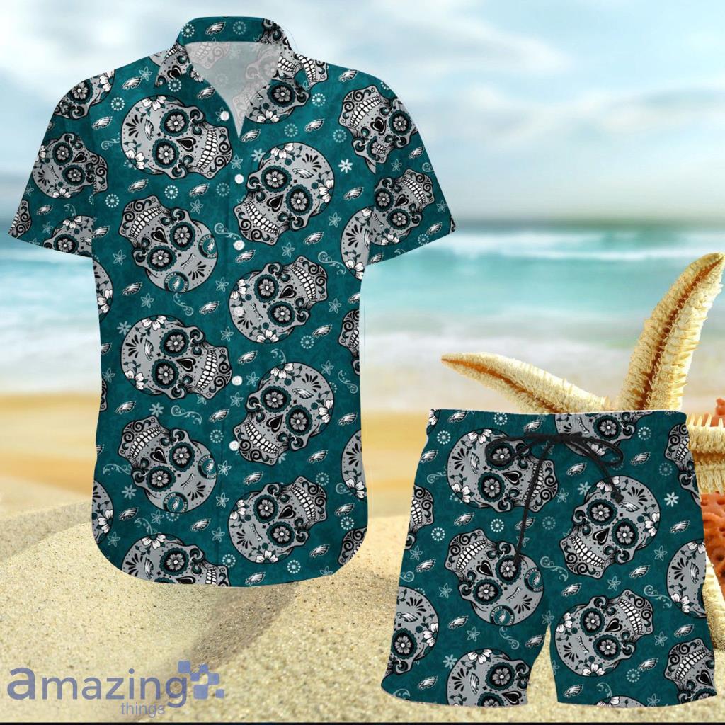 Philadelphia Eagles NFL Skull Hawaiian Shirt And Short - Philadelphia Eagles NFL Skull Hawaiian Shirt And Short