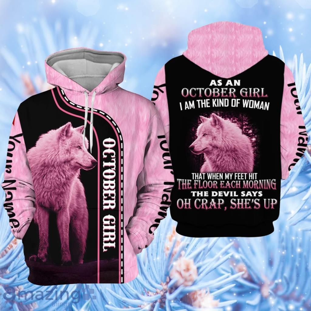 Pink Wolf October Girl Custom Name Hoodie 3D All Over Print - Wolf October Girl Custom Name All Over Print  For Men & Women  CN5898