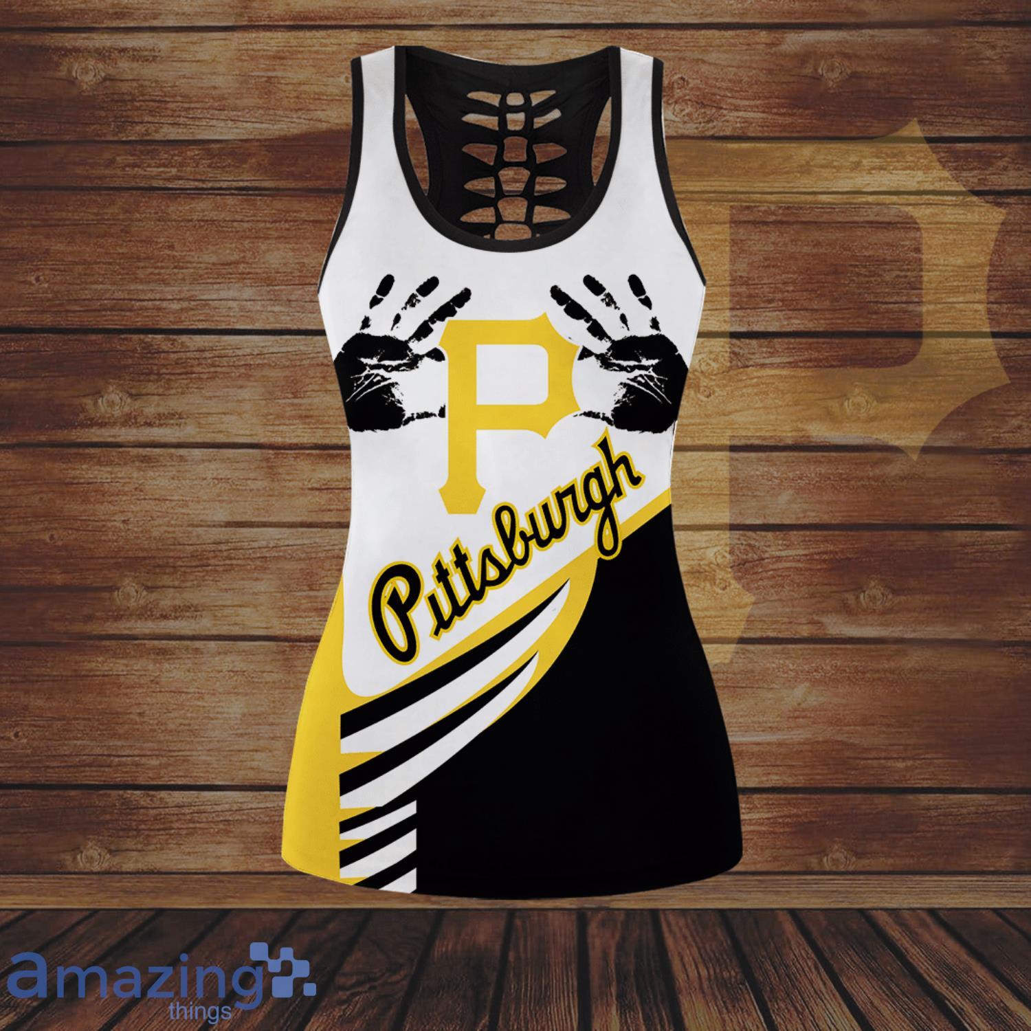 Pittsburgh Pirates Hand Print All Over Print 3D Combo Hollow Tank Top And Leggings For Women Product Photo 1