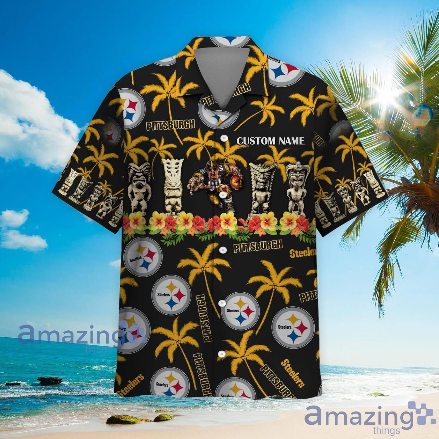 Pittsburgh Steelers Coconut Pattern Tiki Custom Name Hawaiian Shirt Summer Gift image Pittsburgh Steelers Coconut Pattern Tiki Custom Name Hawaiian Shirt Summer Gift Product Photo 3