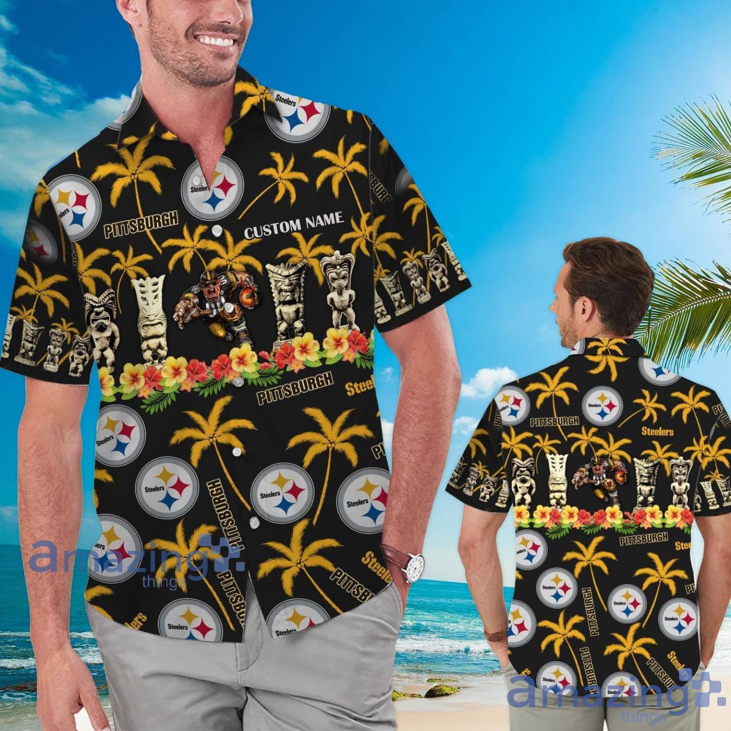 Pittsburgh Steelers Coconut Pattern Tiki Custom Name Hawaiian Shirt Summer Gift Product Photo 1 Pittsburgh Steelers Coconut Pattern Tiki Custom Name Hawaiian Shirt Summer Gift Product Photo 1