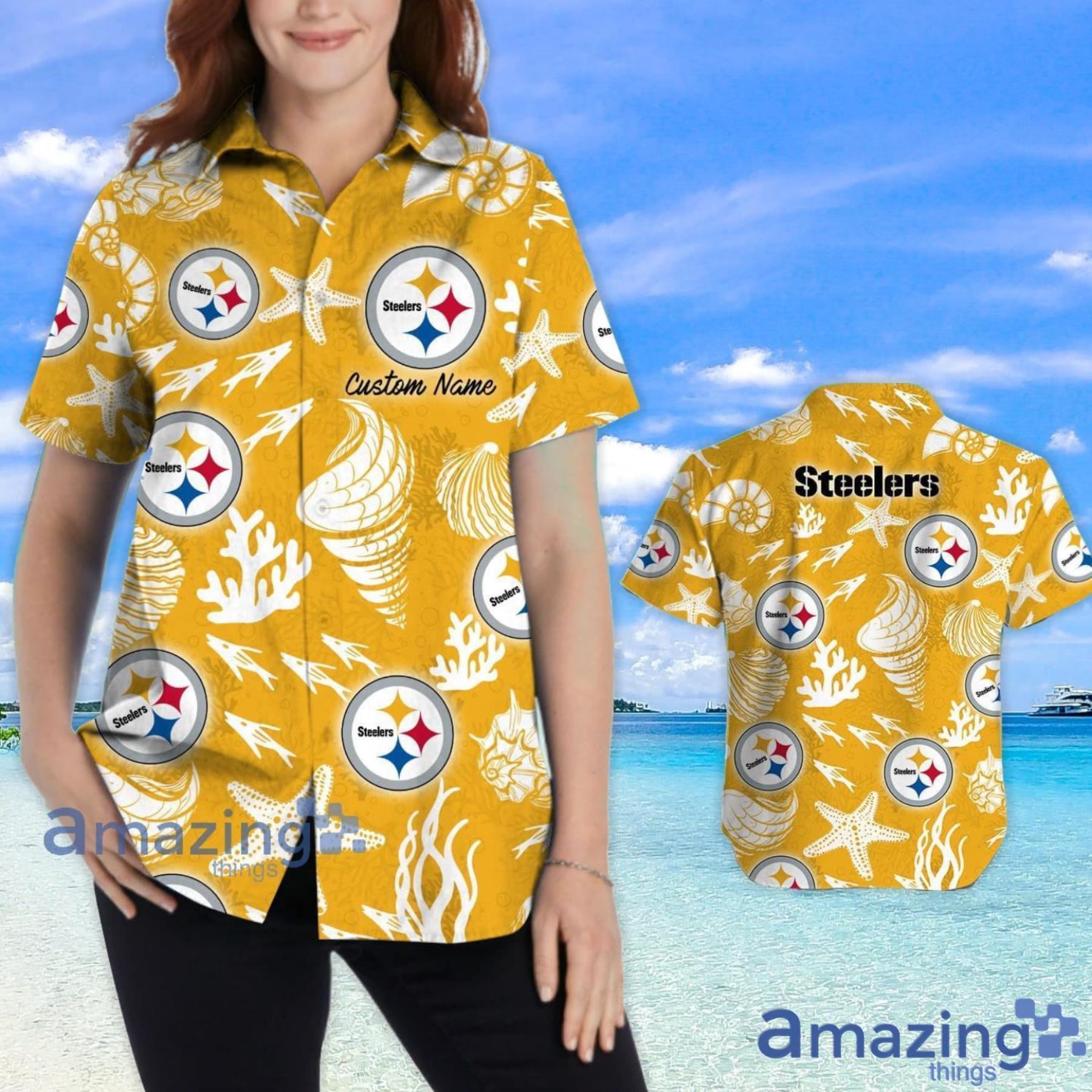 Pittsburgh Steelers Custom Name Shells Starfish Parttern Hawaiian Shirt For Men And Women image Pittsburgh Steelers Custom Name Shells Starfish Parttern Hawaiian Shirt For Men And Women Product Photo 2