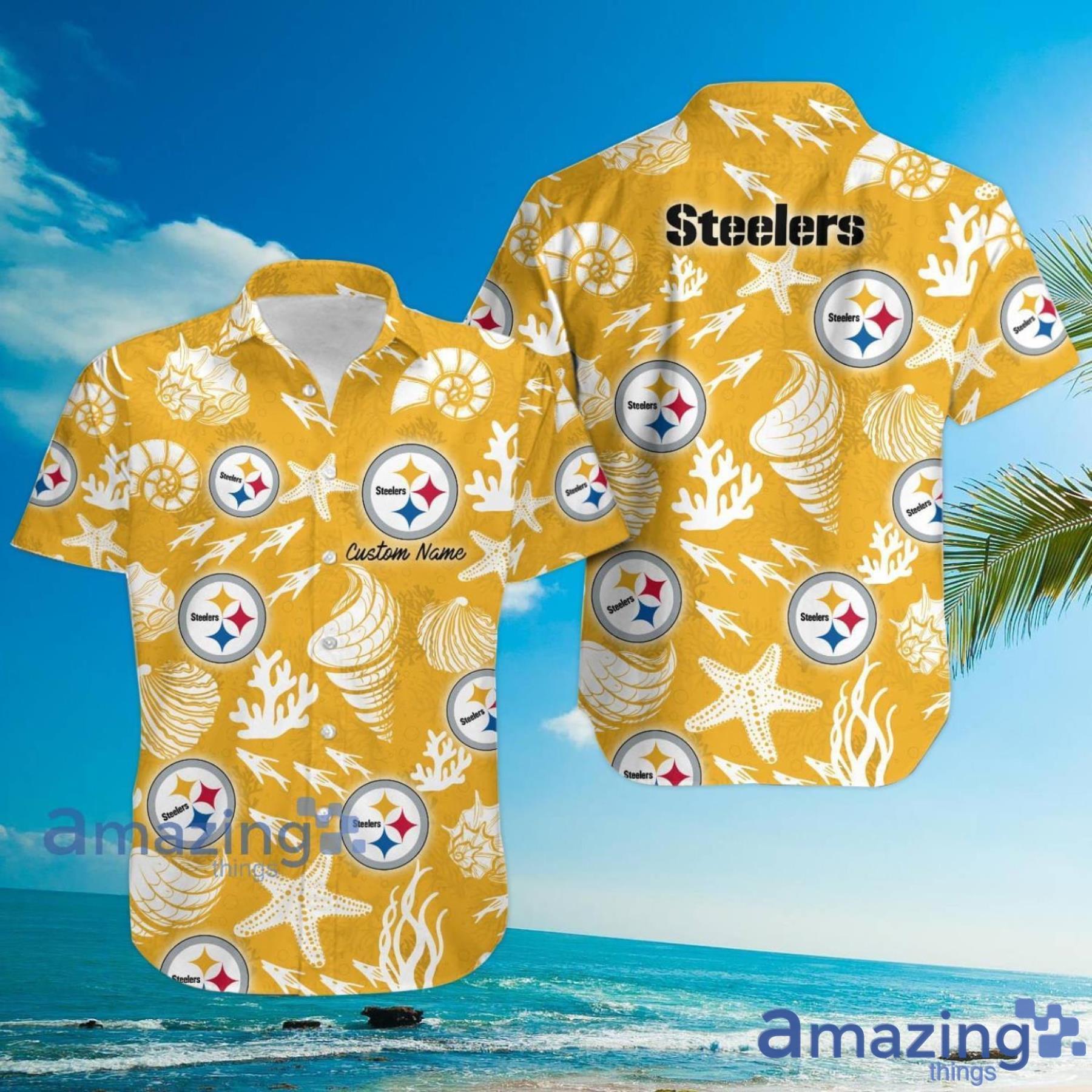 Pittsburgh Steelers Custom Name Shells Starfish Parttern Hawaiian Shirt For Men And Women image Pittsburgh Steelers Custom Name Shells Starfish Parttern Hawaiian Shirt For Men And Women Product Photo 3