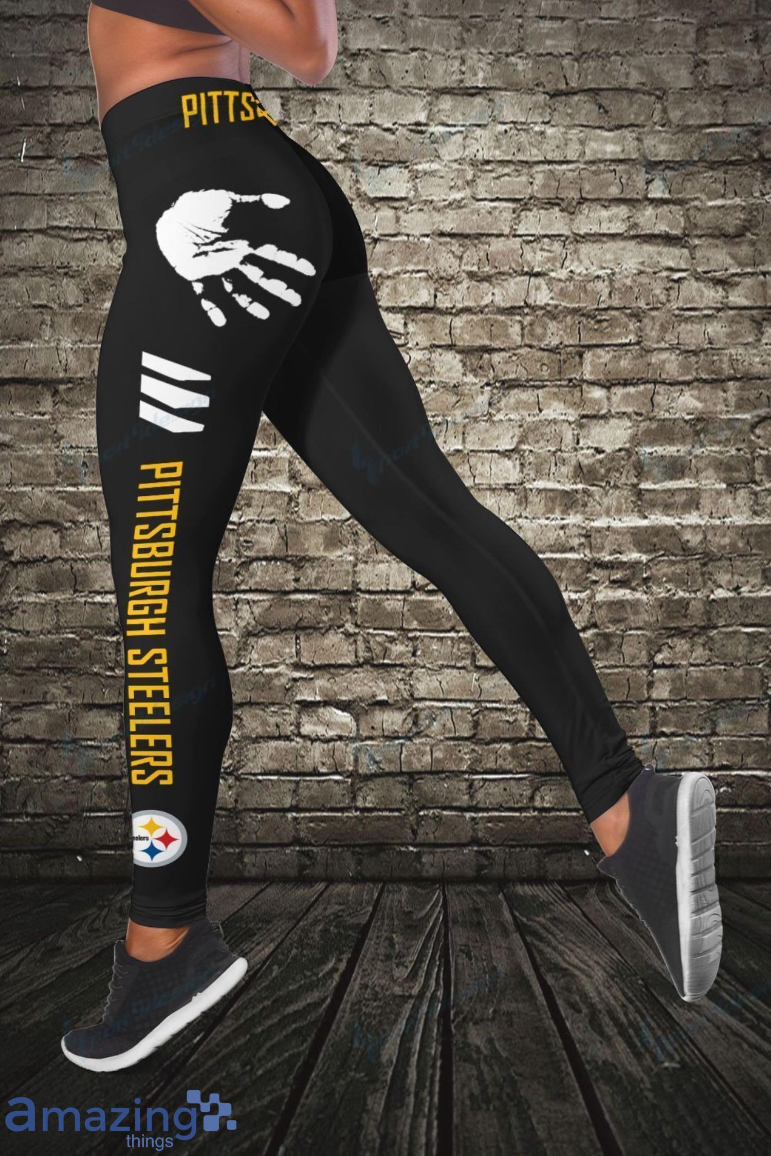 Pittsburgh Steelers Handprint Combo Hollow Tank Top And Leggings For Women