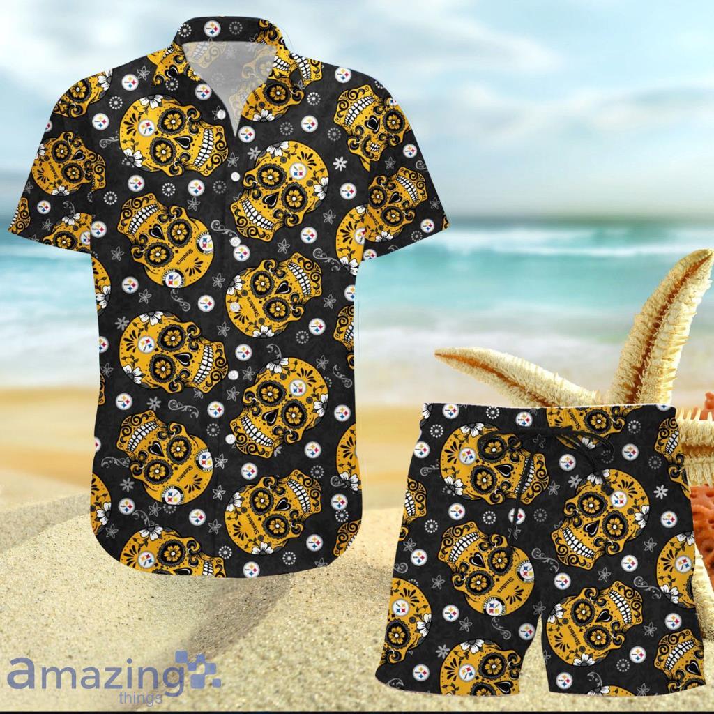 Pittsburgh Steelers NFL Skull Hawaiian Shirt And Short - Pittsburgh Steelers NFL Skull Hawaiian Shirt And Short
