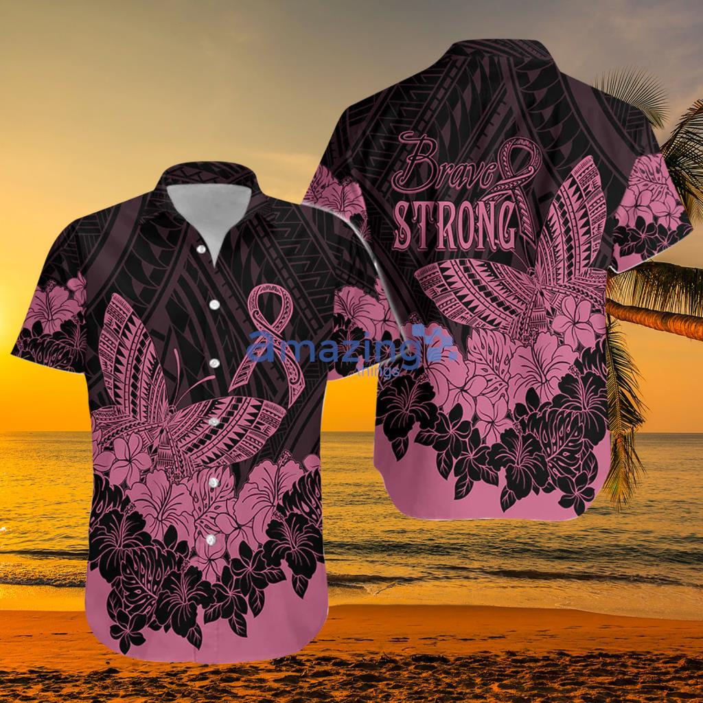 Polynesian Breast Cancer Awareness - Floral Butterfly Hawaiian Shirt - Polynesian Breast Cancer Awareness - Floral Butterfly Hawaiian Shirt