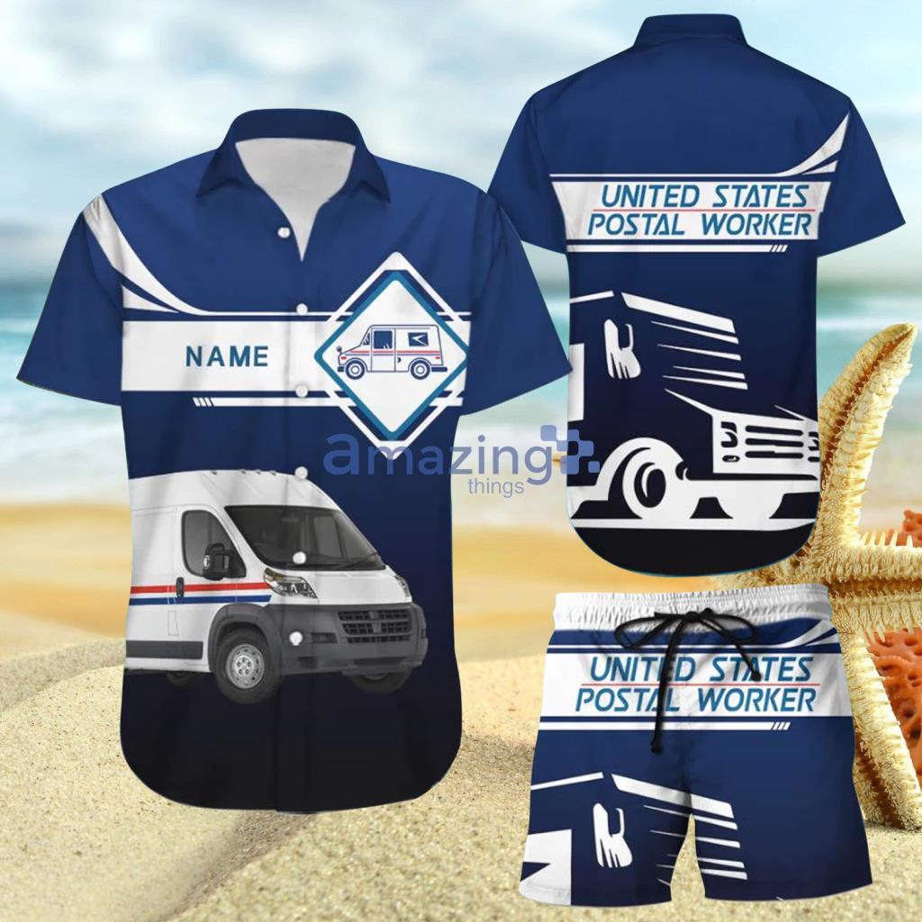 Postal Truck With Personalized Hawaiian Shirt And Short - Postal Truck With Personalized Hawaiian Shirt And Short