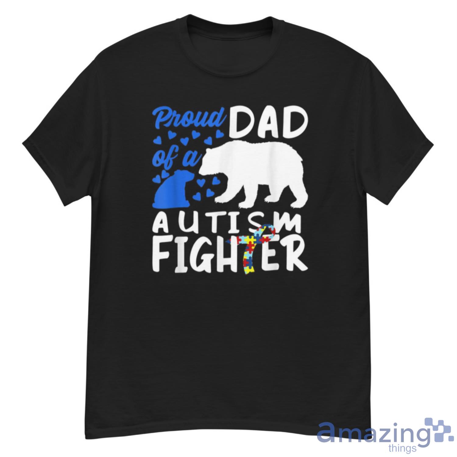 Proud Dad Of A Autism Fighter Awareness Puzzle Piece Ribbon T Shirt - G500 Men’s Classic T-Shirt