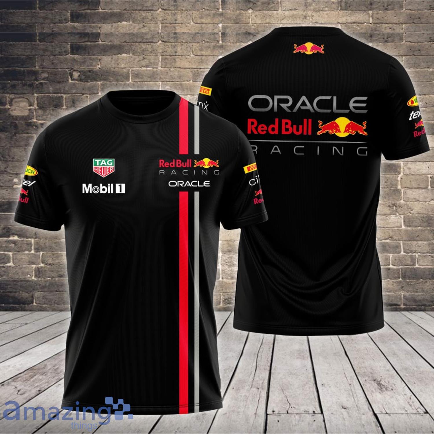 Red Bull Racing Oracle Mobil 1 Black All Over Print 3D T-Shirt Product Photo 1