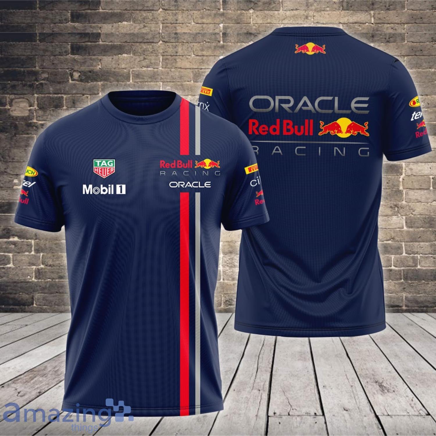 Red Bull Racing Oracle Mobil 1 Navy All Over Print 3D T-Shirt Product Photo 1