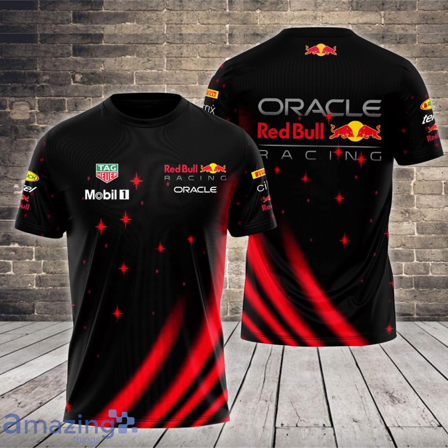 Red Bull Racing Oracle Shining Stars Mobil 1 Black All Over Print 3D T-Shirt Product Photo 1