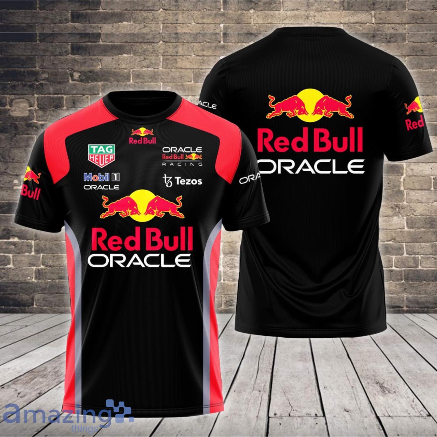 Red Bull Racing Oracle Tezos Mobil 1 Black All Over Print 3D T-Shirt Red Product Photo 1