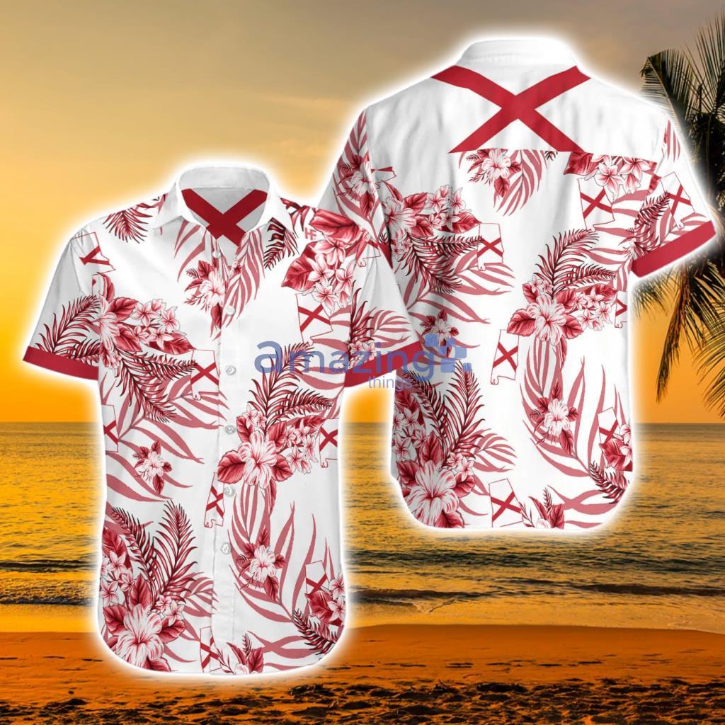 Red Tropical Flower Alabama Flag Hawaiian Shirt Product Photo 1