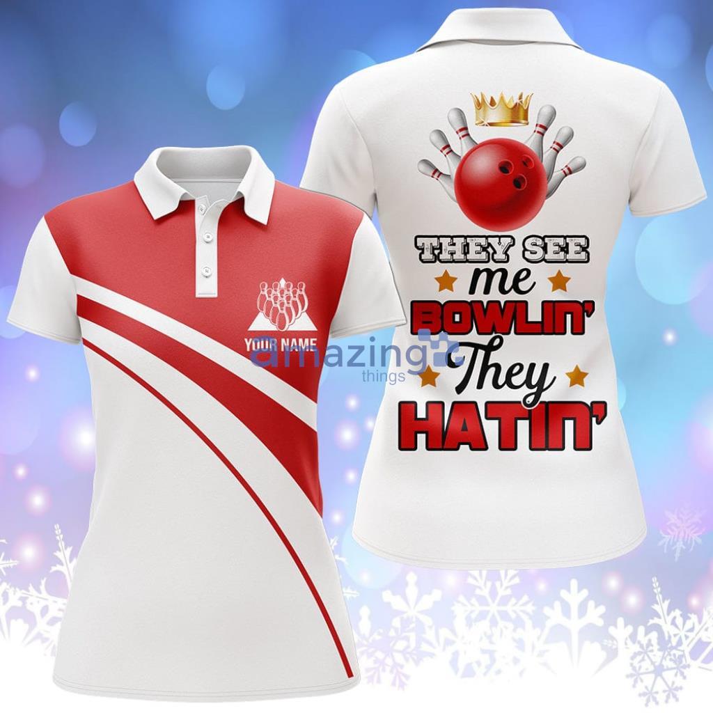 Red&white Bowling Custom Name Polo Shirt - Red&whiteBowlingCustomNamePoloShirt