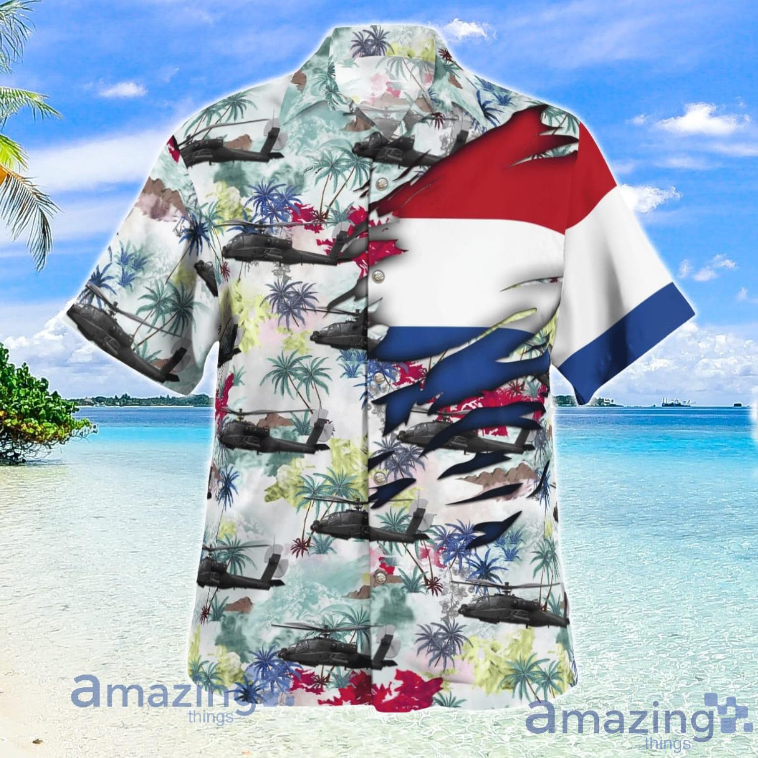 RNLAF Koninklijke Luchtmacht Boeing AH 64D Apache Longbow Aloha Summer Vacation Gift Hawaiian Shirt image RNLAF Koninklijke Luchtmacht Boeing AH-64D Apache Longbow Aloha Summer Vacation Gift Hawaiian Shirt Product Photo 2