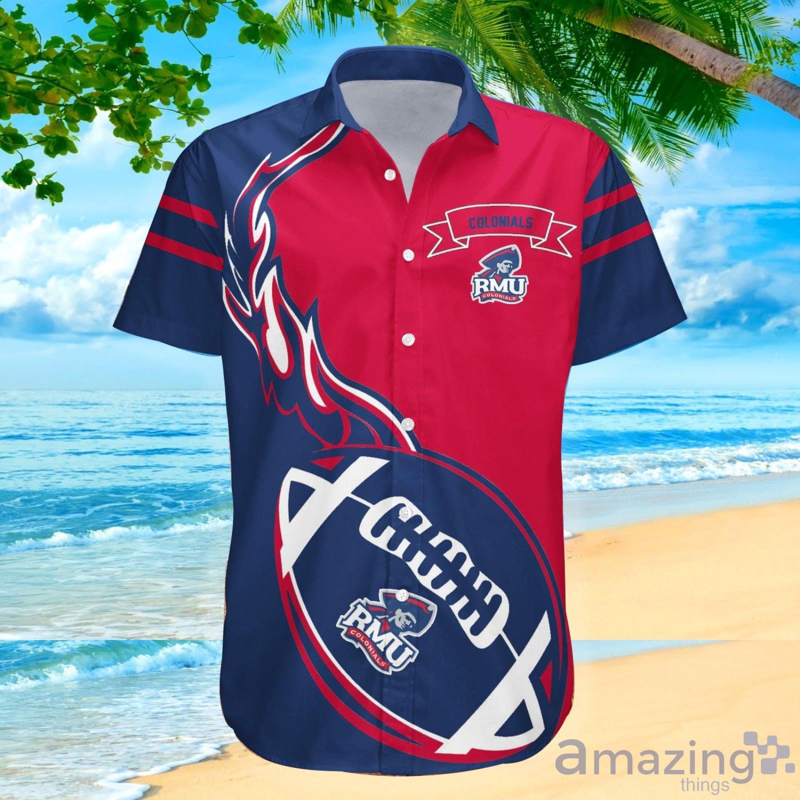 Robert Morris Colonials Ncaa Flame Ball Hawaiian Shirt For Fans Product Photo 1