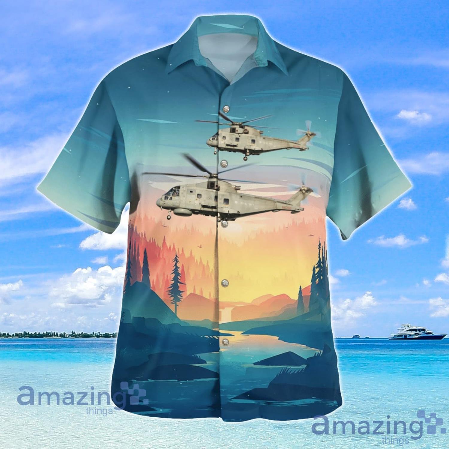 Royal Navy EHI EH 101 Merlin HM1 (Mk111) Aloha Summer Gift Hawaiian Shirt image Royal Navy EHI EH-101 Merlin HM1 (Mk111) Aloha Summer Gift Hawaiian Shirt Product Photo 2