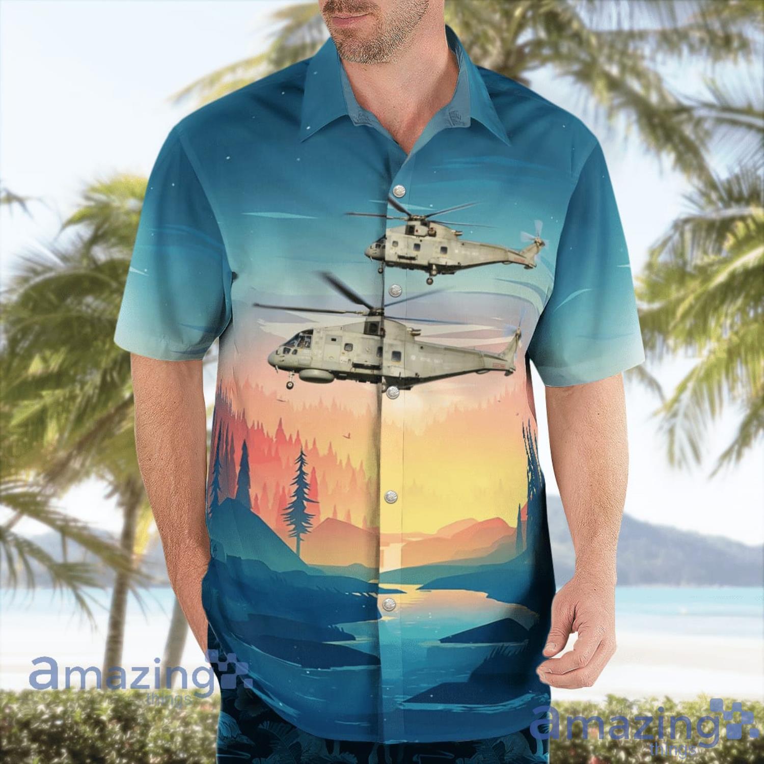 Royal Navy EHI EH 101 Merlin HM1 (Mk111) Aloha Summer Gift Hawaiian Shirt image Royal Navy EHI EH-101 Merlin HM1 (Mk111) Aloha Summer Gift Hawaiian Shirt Product Photo 3