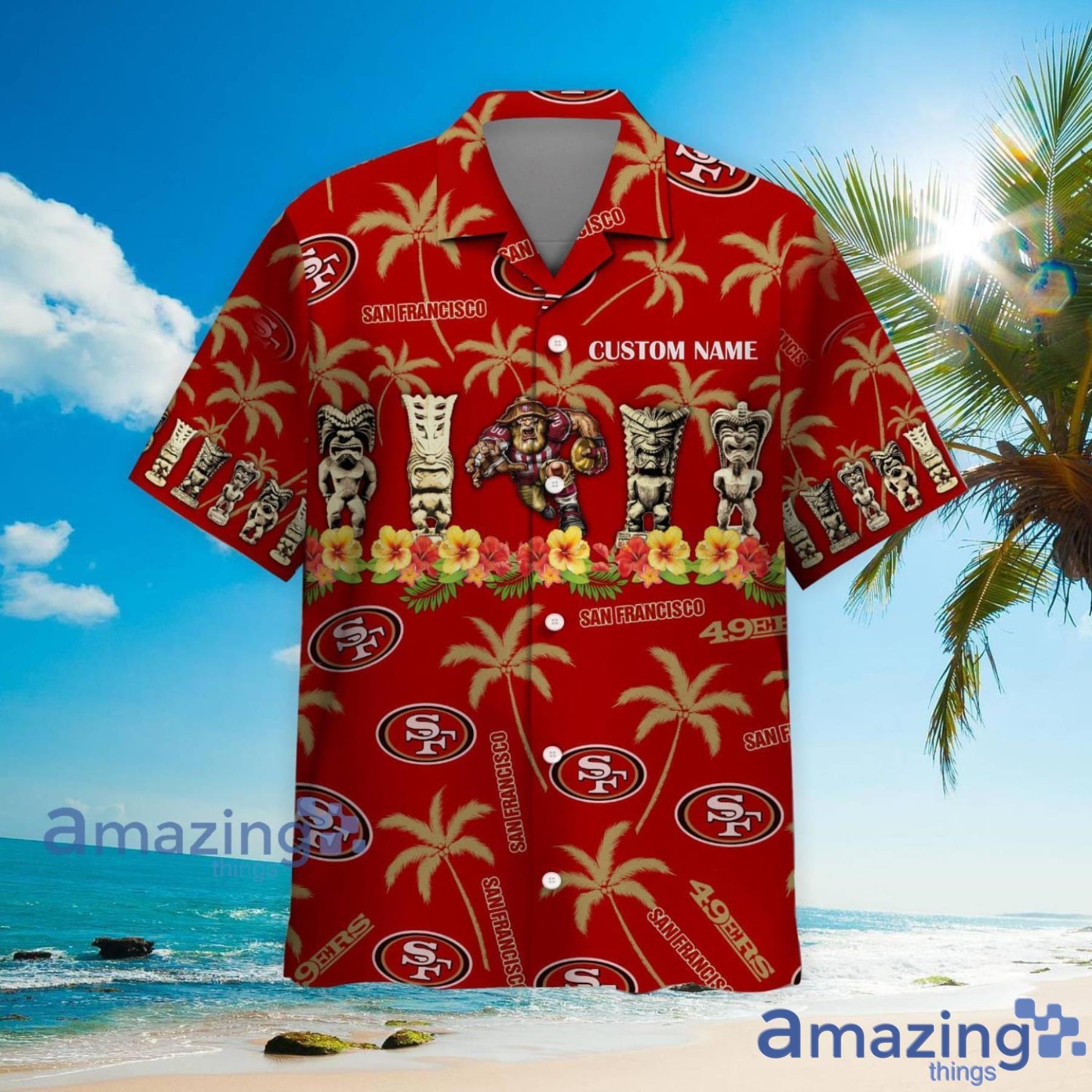 San Francisco 49ers Coconut Pattern Tiki Custom Name Hawaiian Shirt Summer Gift image San Francisco 49ers Coconut Pattern Tiki Custom Name Hawaiian Shirt Summer Gift Product Photo 3