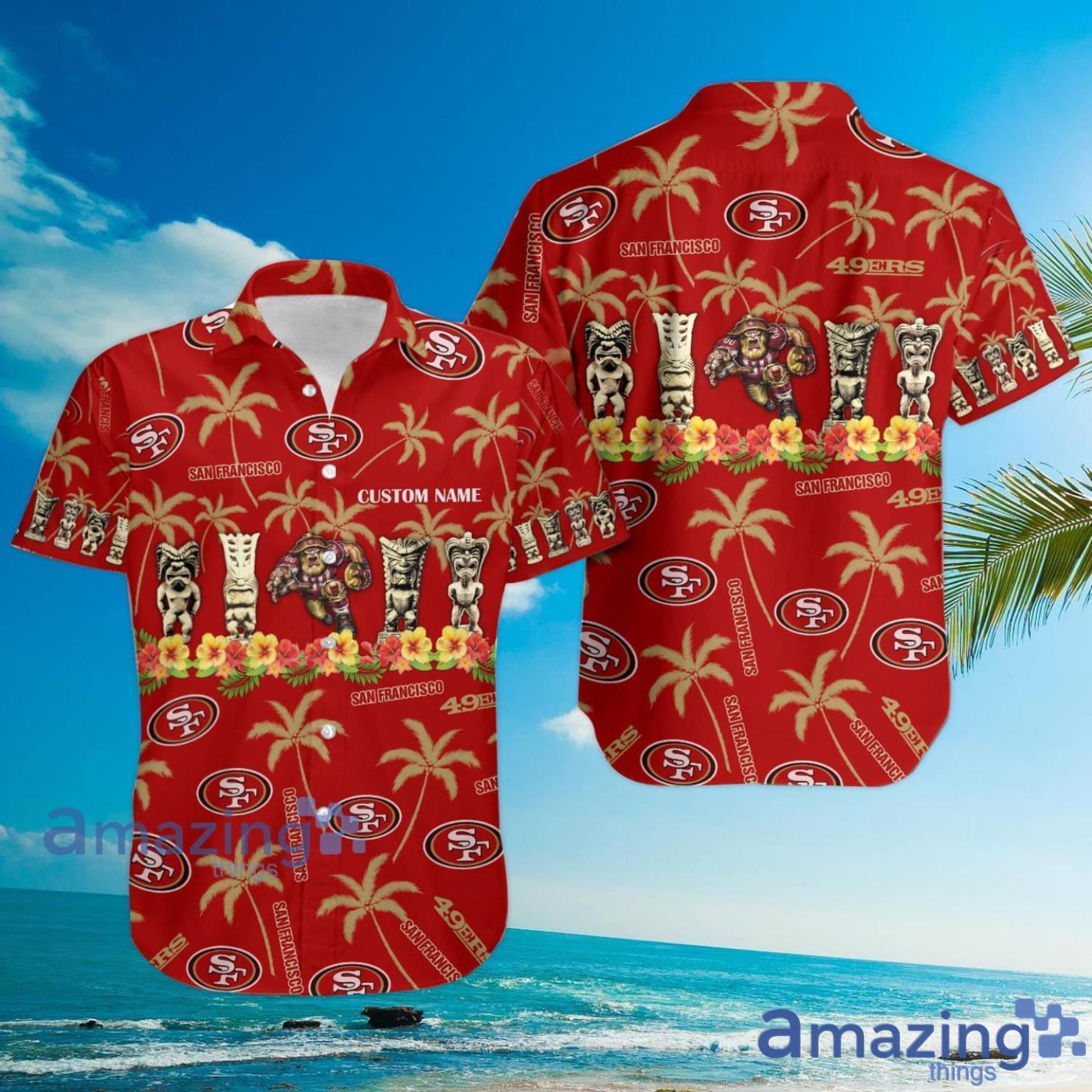San Francisco 49ers Coconut Pattern Tiki Custom Name Hawaiian Shirt Summer Gift image San Francisco 49ers Coconut Pattern Tiki Custom Name Hawaiian Shirt Summer Gift Product Photo 4