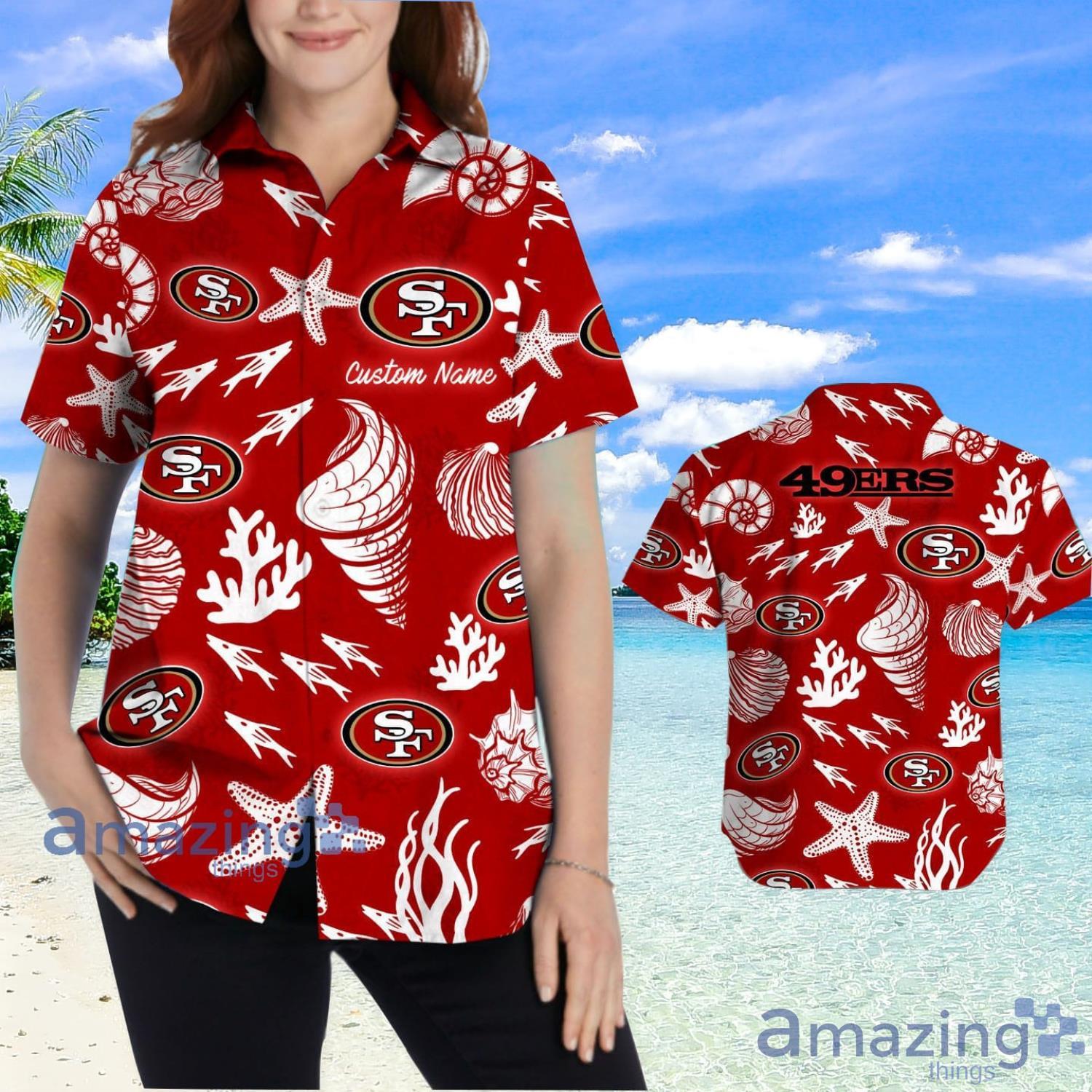 San Francisco 49ers Custom Name Shells Starfish Parttern Hawaiian Shirt For Men And Women image San Francisco 49ers Custom Name Shells Starfish Parttern Hawaiian Shirt For Men And Women Product Photo 2