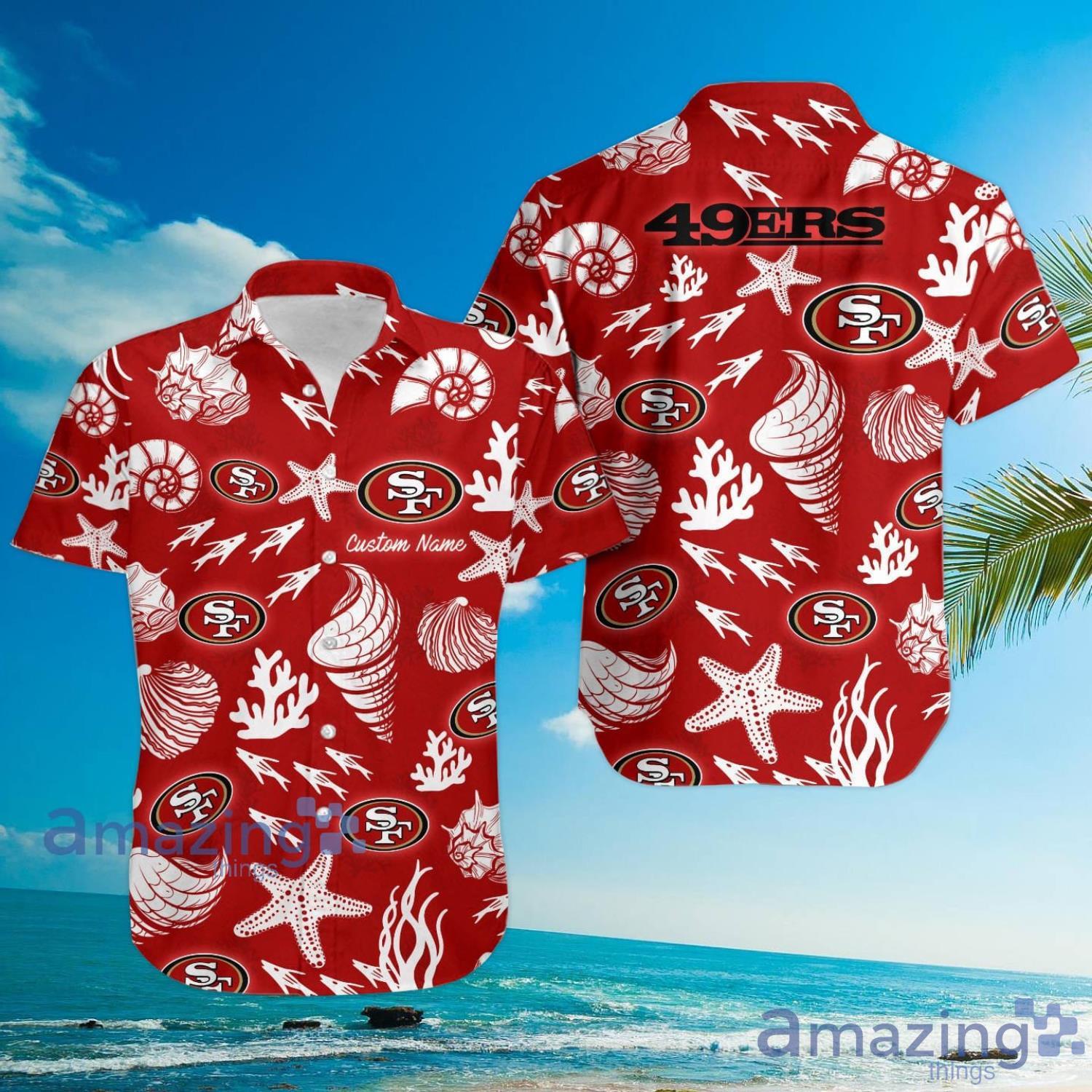 San Francisco 49ers Custom Name Shells Starfish Parttern Hawaiian Shirt For Men And Women image San Francisco 49ers Custom Name Shells Starfish Parttern Hawaiian Shirt For Men And Women Product Photo 3