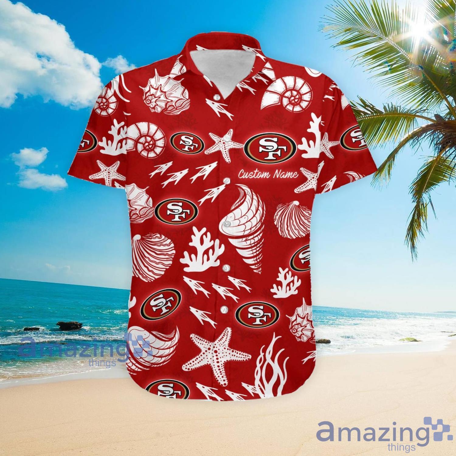 San Francisco 49ers Custom Name Shells Starfish Parttern Hawaiian Shirt For Men And Women image San Francisco 49ers Custom Name Shells Starfish Parttern Hawaiian Shirt For Men And Women Product Photo 4