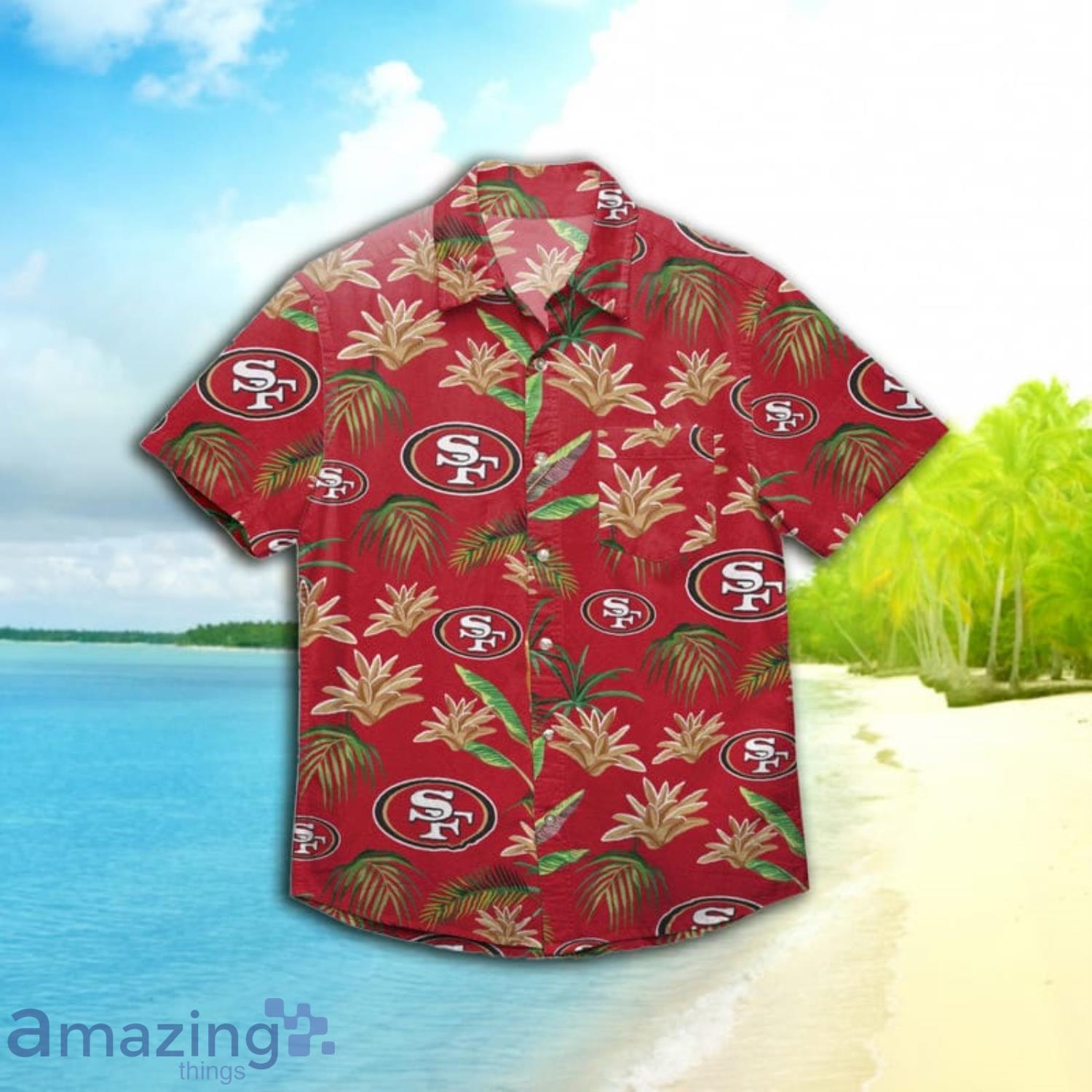 San Francisco 49ers Hawaiian Shirt Outfits Mens Button Down Tops Beach  Shorts