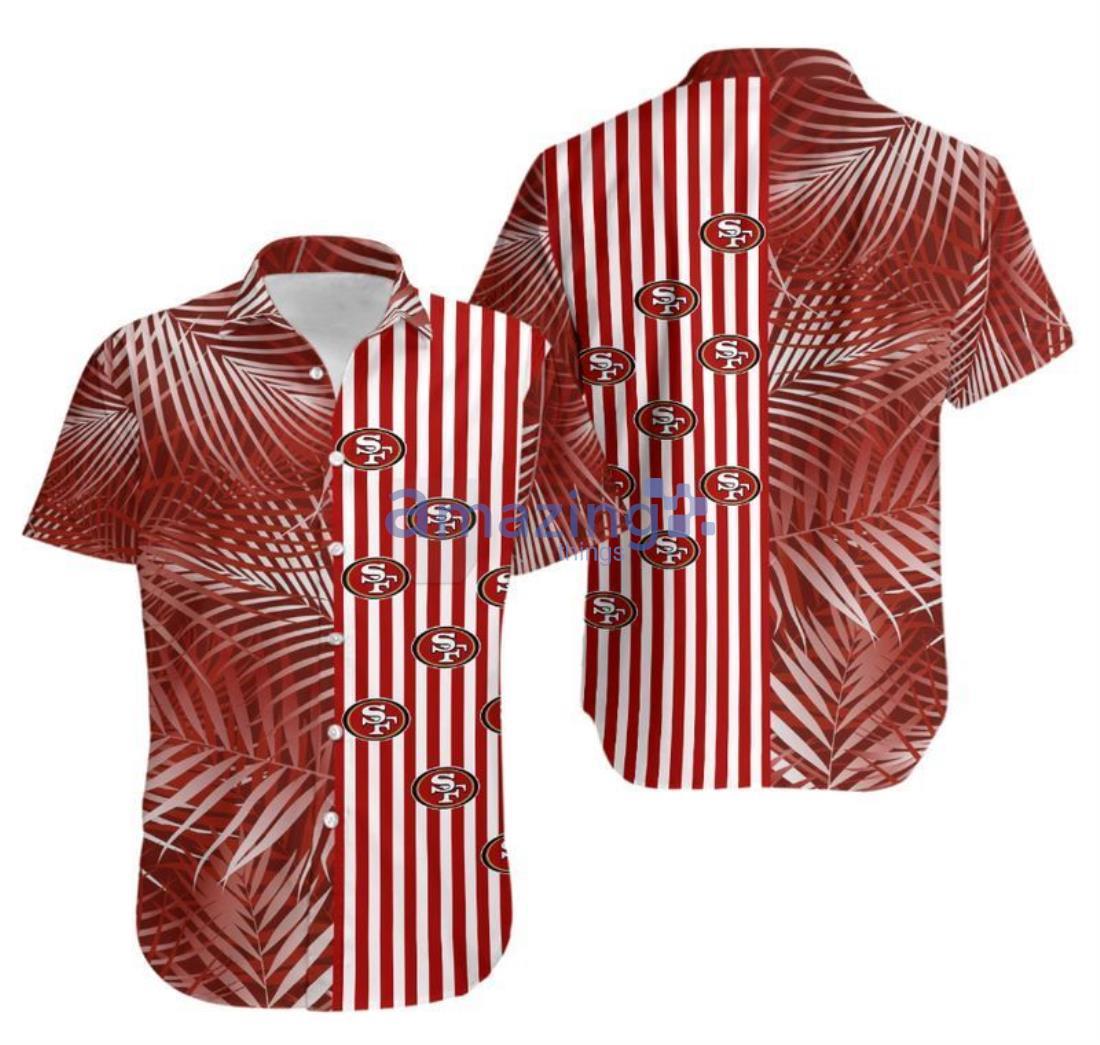 San Francisco 49ers Palm Leaves And Stripes NFL Hawaii Shirt Product Photo 1