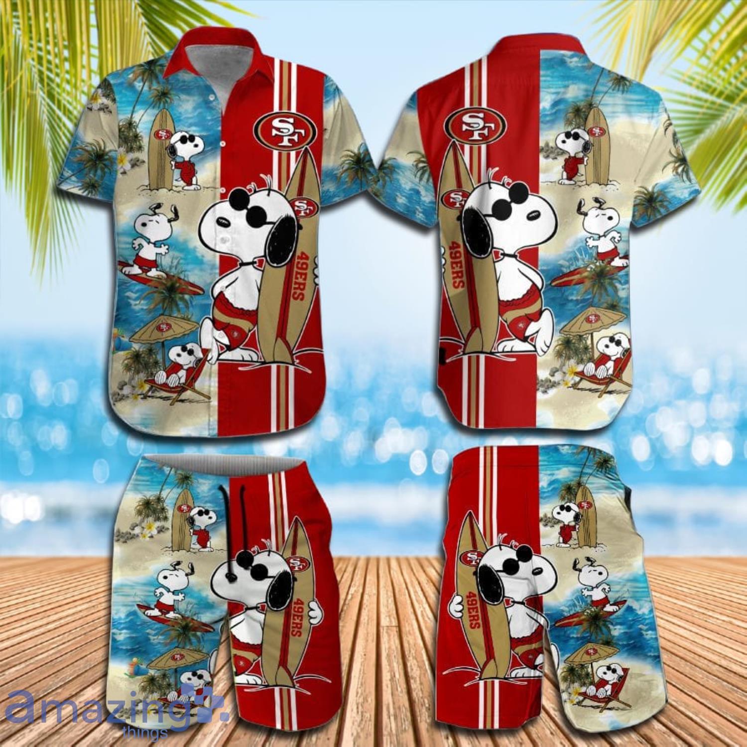 San Francisco 49Ers Snoopy Surfing Summer Beach Hawaiian Shirt And Short Product Photo 1