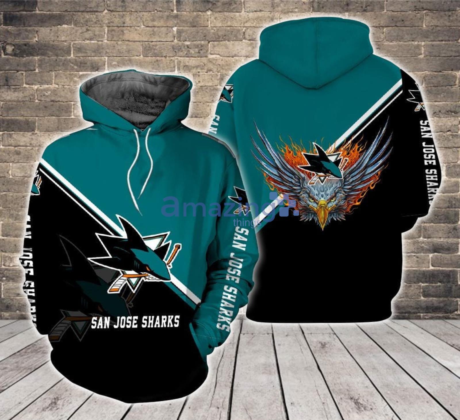 San Jose Sharks Logo Fire Eagle All Over Print 3D Hoodie Product Photo 1