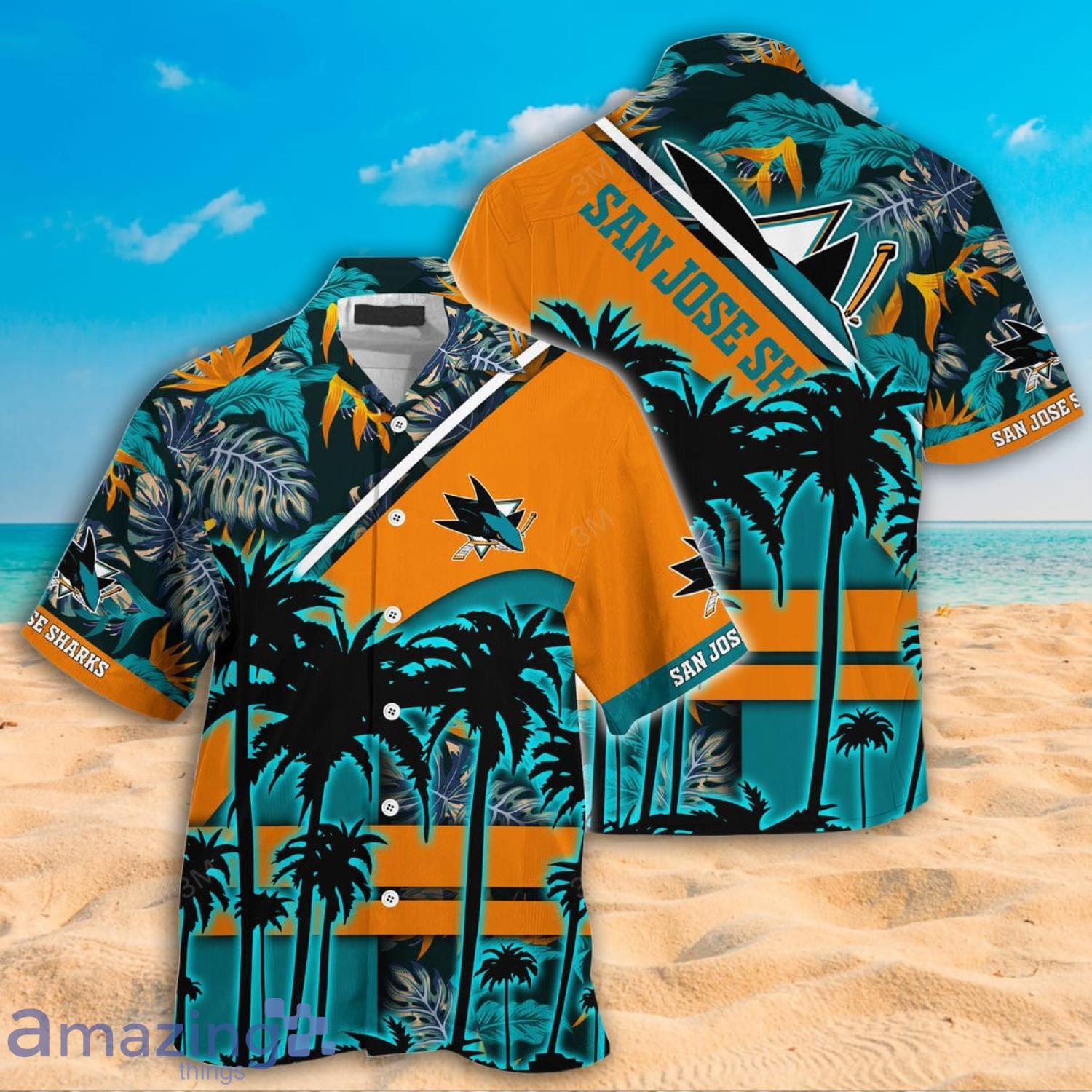 San Jose Sharks NHL Coconut Tree And Tropical Pattern Hawaiian Shirt And Shorts Product Photo 1