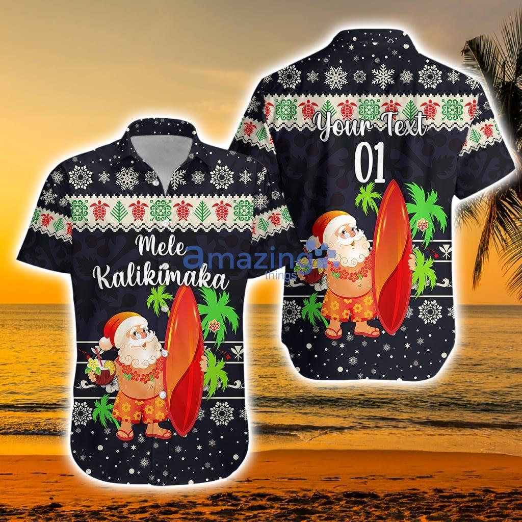 Santa Claus Surfing Simple Navy Christmas Hawaiian Shirt - (Custom Personalised) Hawaii Christmas Hawaiian Shirt Santa Claus Surfing Simple Style - Navy LT8_7667