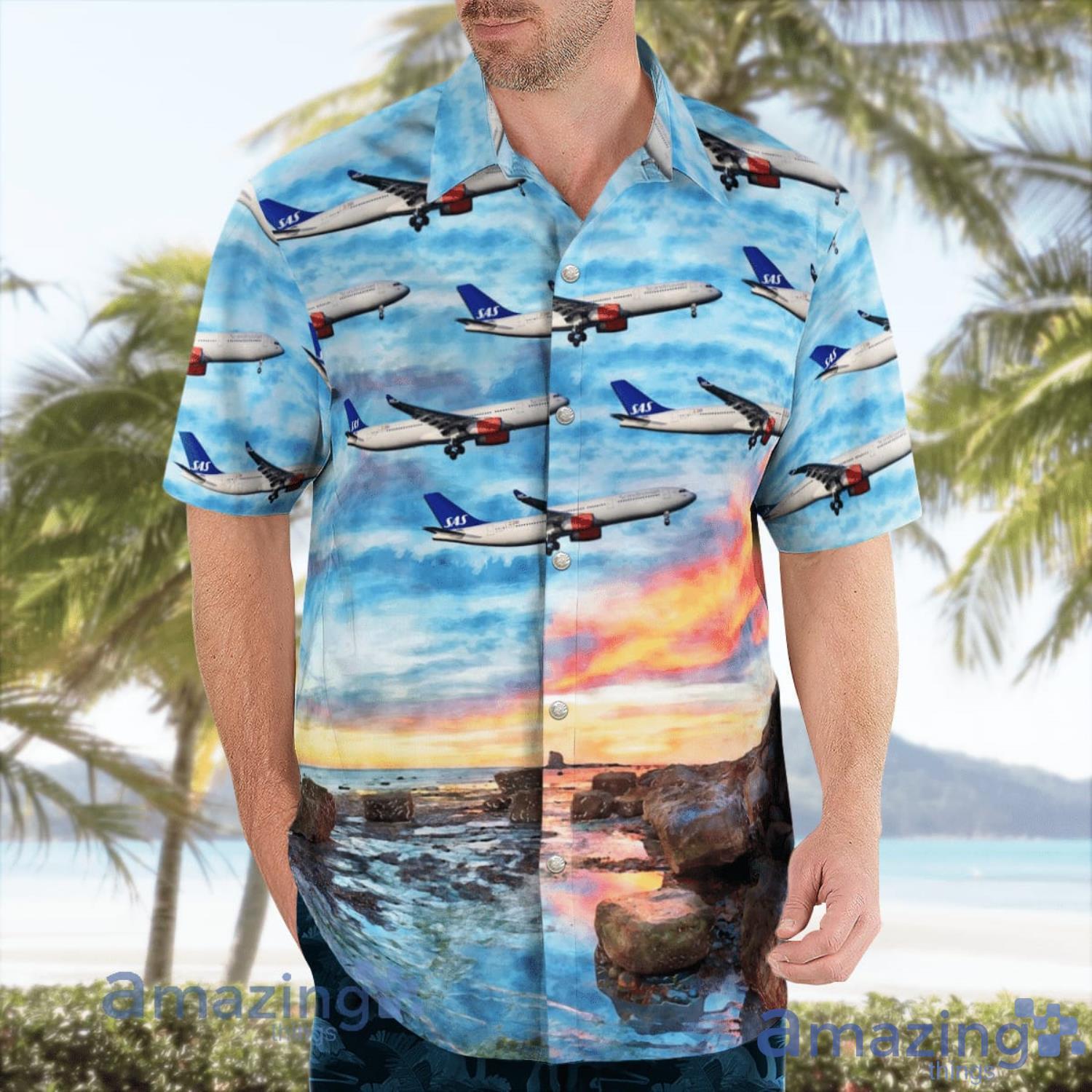 Scandinavian Airlines SAS Airbus A330 343 Aloha Summer Vacation Gift Hawaiian Shirt image Scandinavian Airlines - SAS Airbus A330-343 Aloha Summer Vacation Gift Hawaiian Shirt Product Photo 2