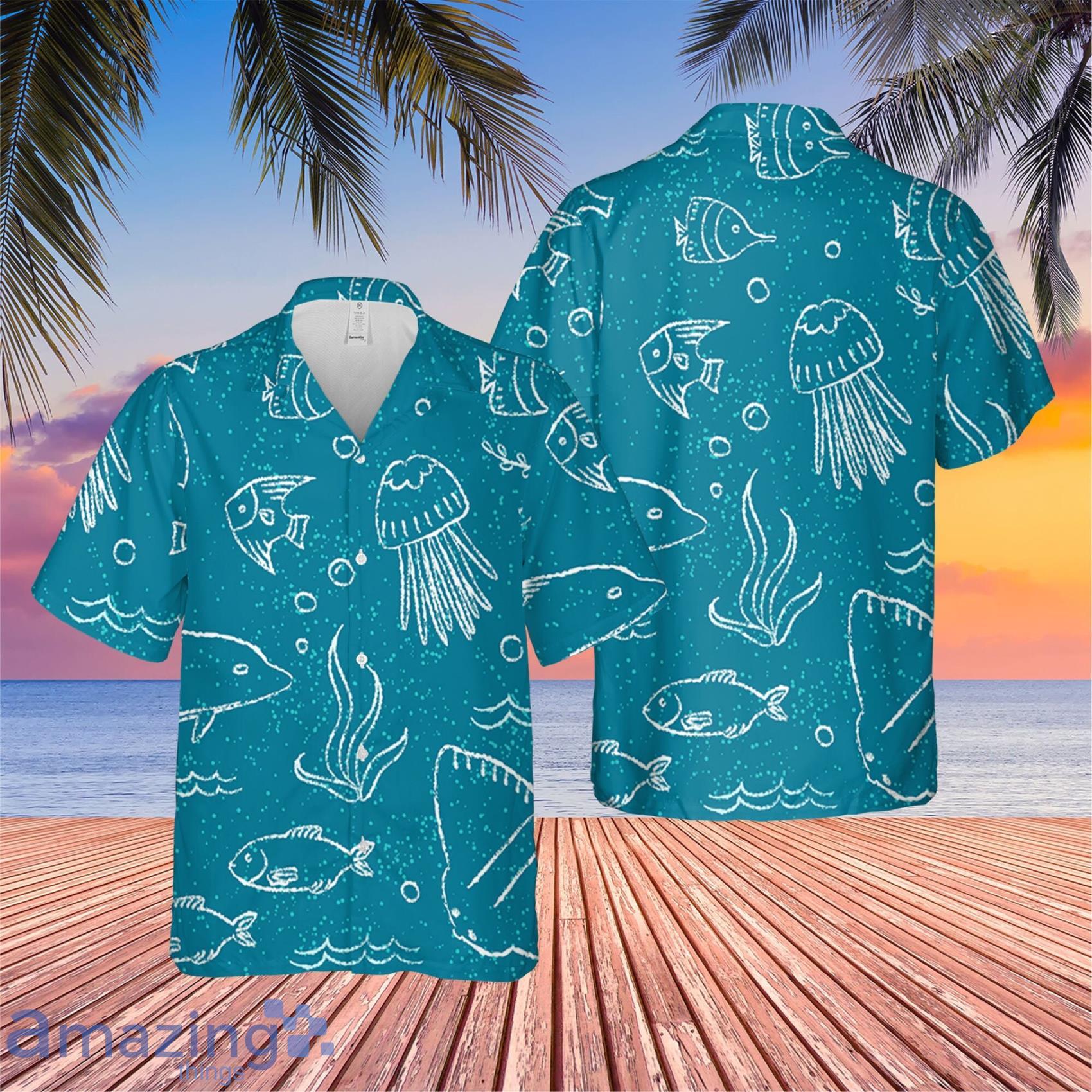 Sealife Hand Drawn Summer Vacation Hawaiian Shirt For Men And Women Product Photo 1