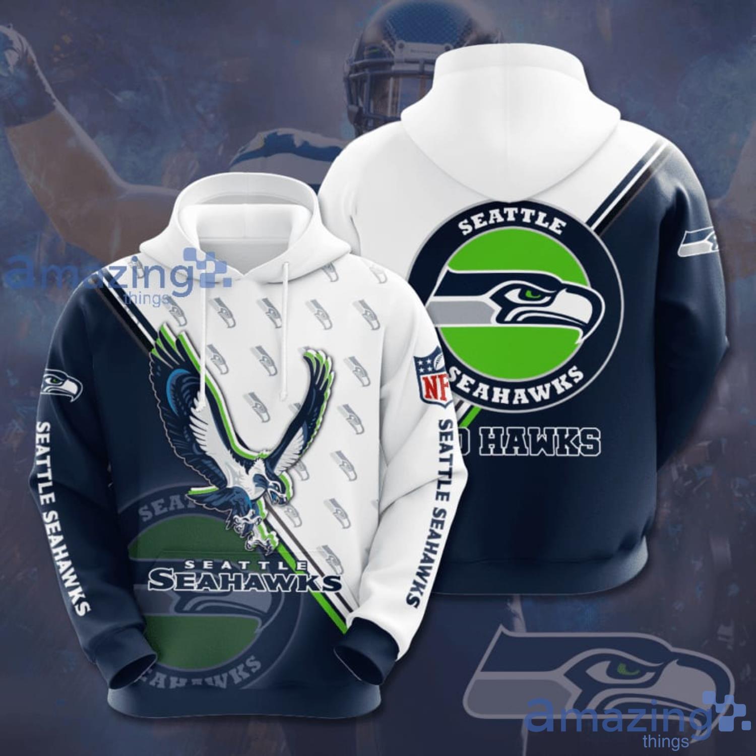 Seattle Seahawks 3D Hoodie Navy Blue And White Product Photo 1 Seattle Seahawks 3D Hoodie Navy Blue And White Product Photo 1