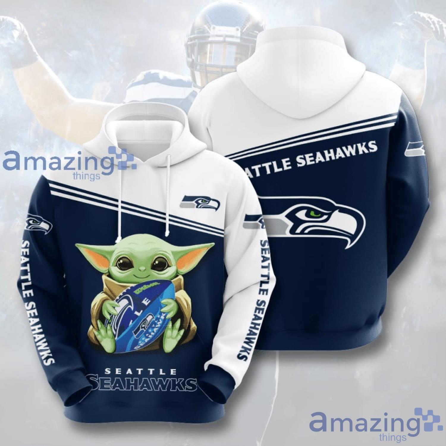 Baby Yoda Lovers Seattle Seahawks Blue Black 3D Hoodie All Over