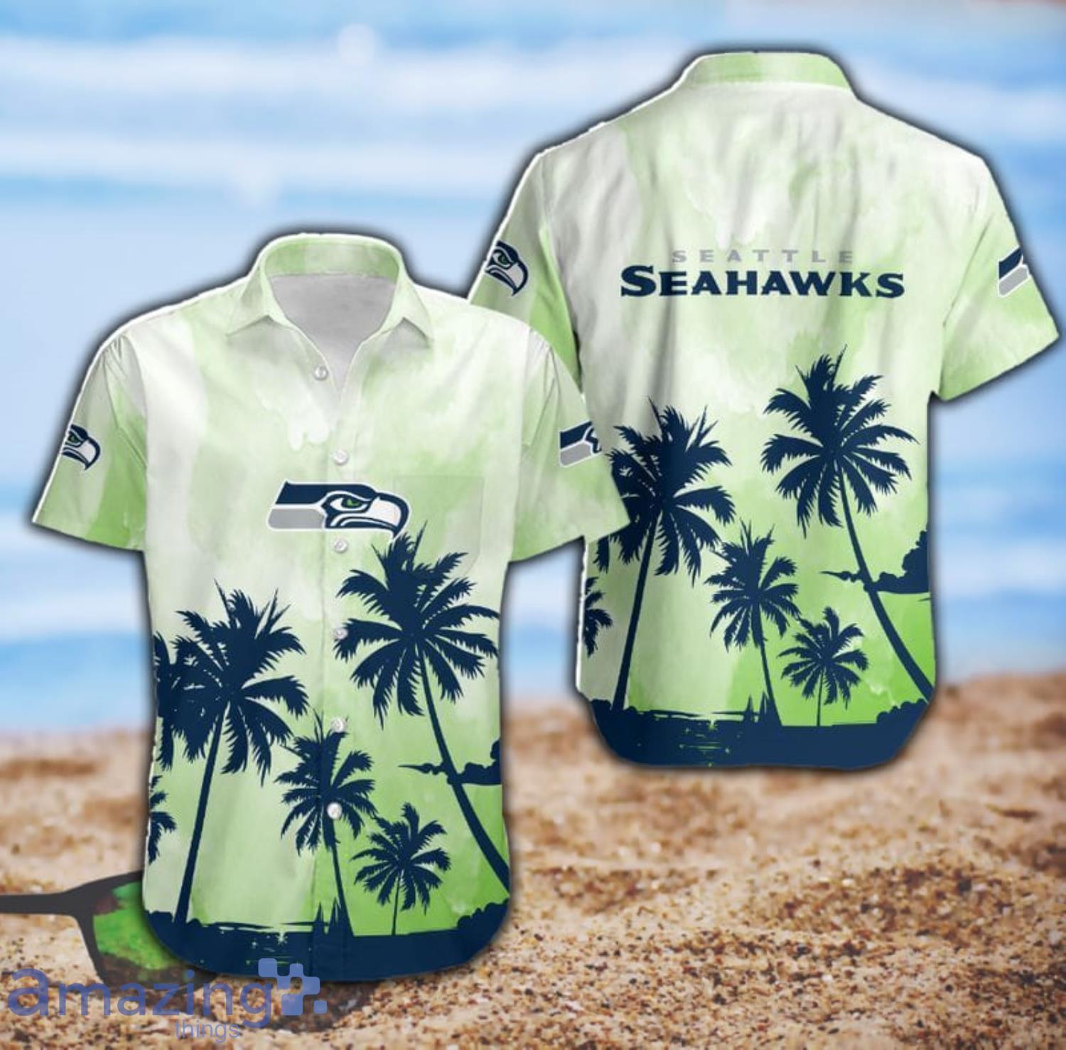 Seattle Seahawks Coconut Trees NFL Short Sleeve Hawaiian Shirt Product Photo 1