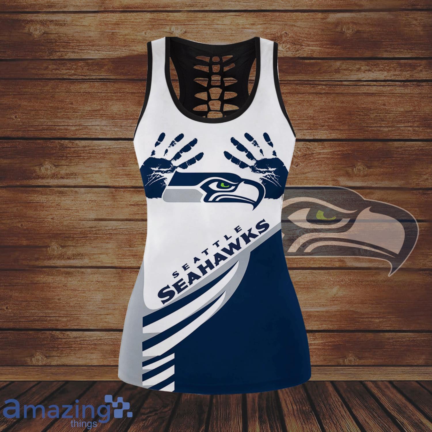 Seattle Seahawks Handprint All Over Print 3D Combo Hollow Tank Top And  Leggings For Women