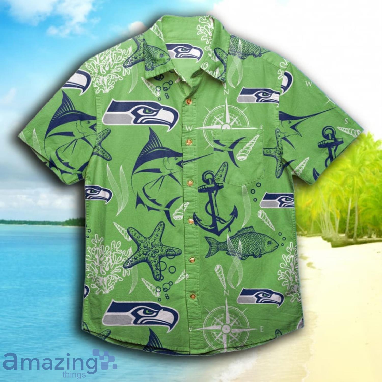 Seattle Seahawks NFL Mens Hawaiian Button Up Shirt