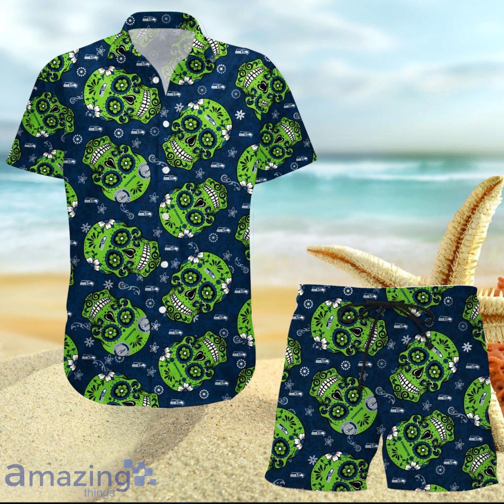 Seattle Seahawks NFL Skull Hawaiian Shirt And Short - Seattle Seahawks NFL Skull Hawaiian Shirt And Short