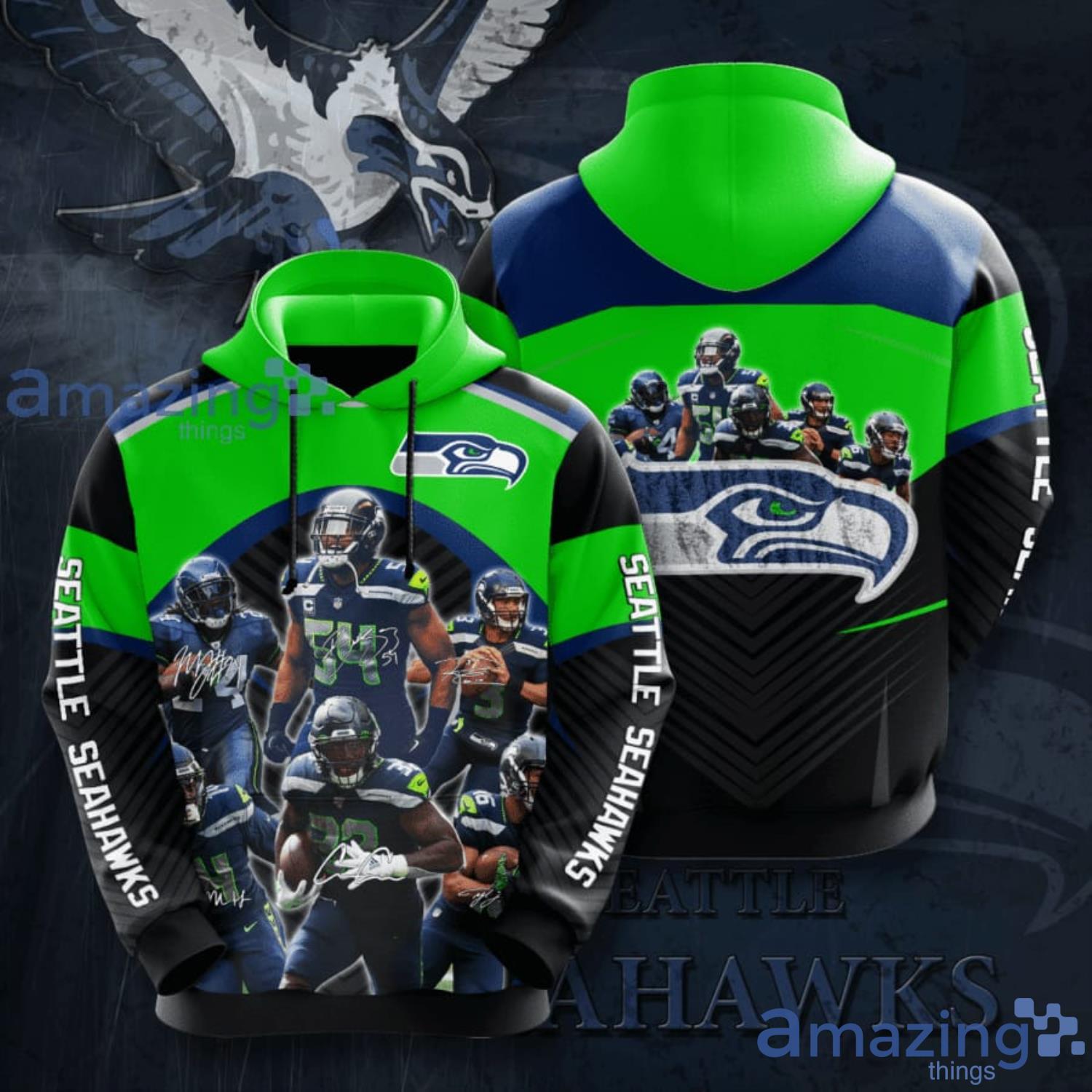 Seattle Seahawks Power Team Green And Black 3D Hoodie