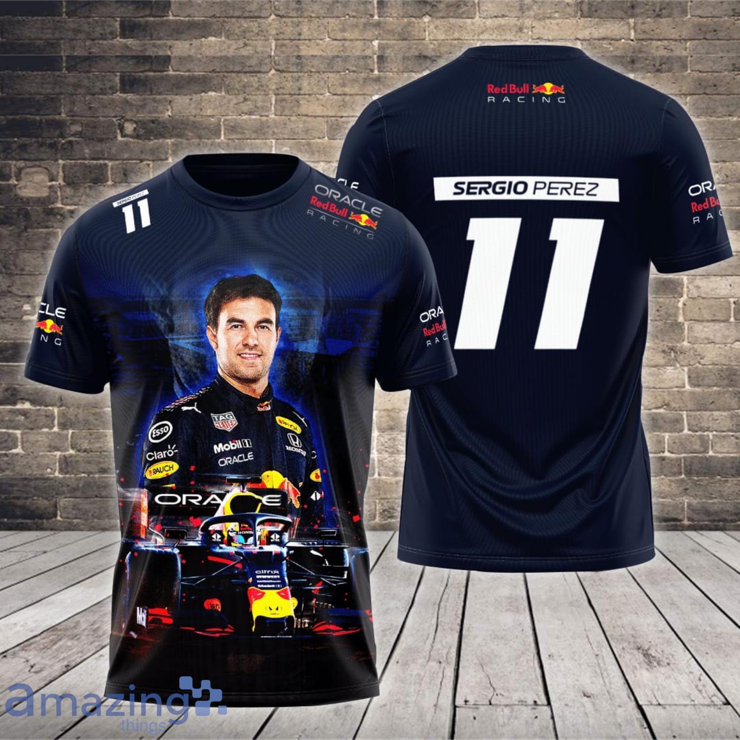 Sergio Perez 11 Red Bull Racing Navy All Over Print 3D T-Shirt Product Photo 1