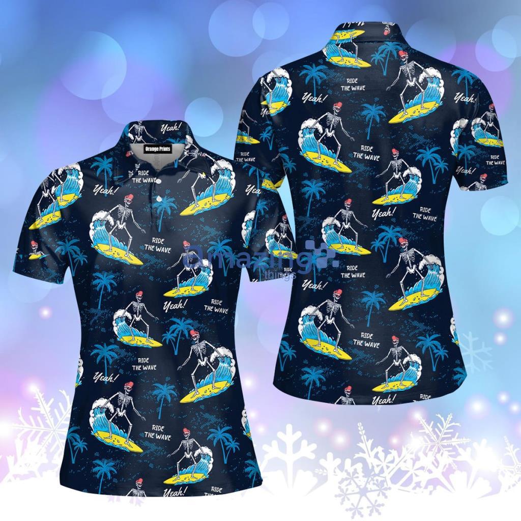 Skeleton Surfing Happy Summer Polo Shirt  For Women - Skeleton Surfing Happy Summer Polo Shirt  For Women  PO5684