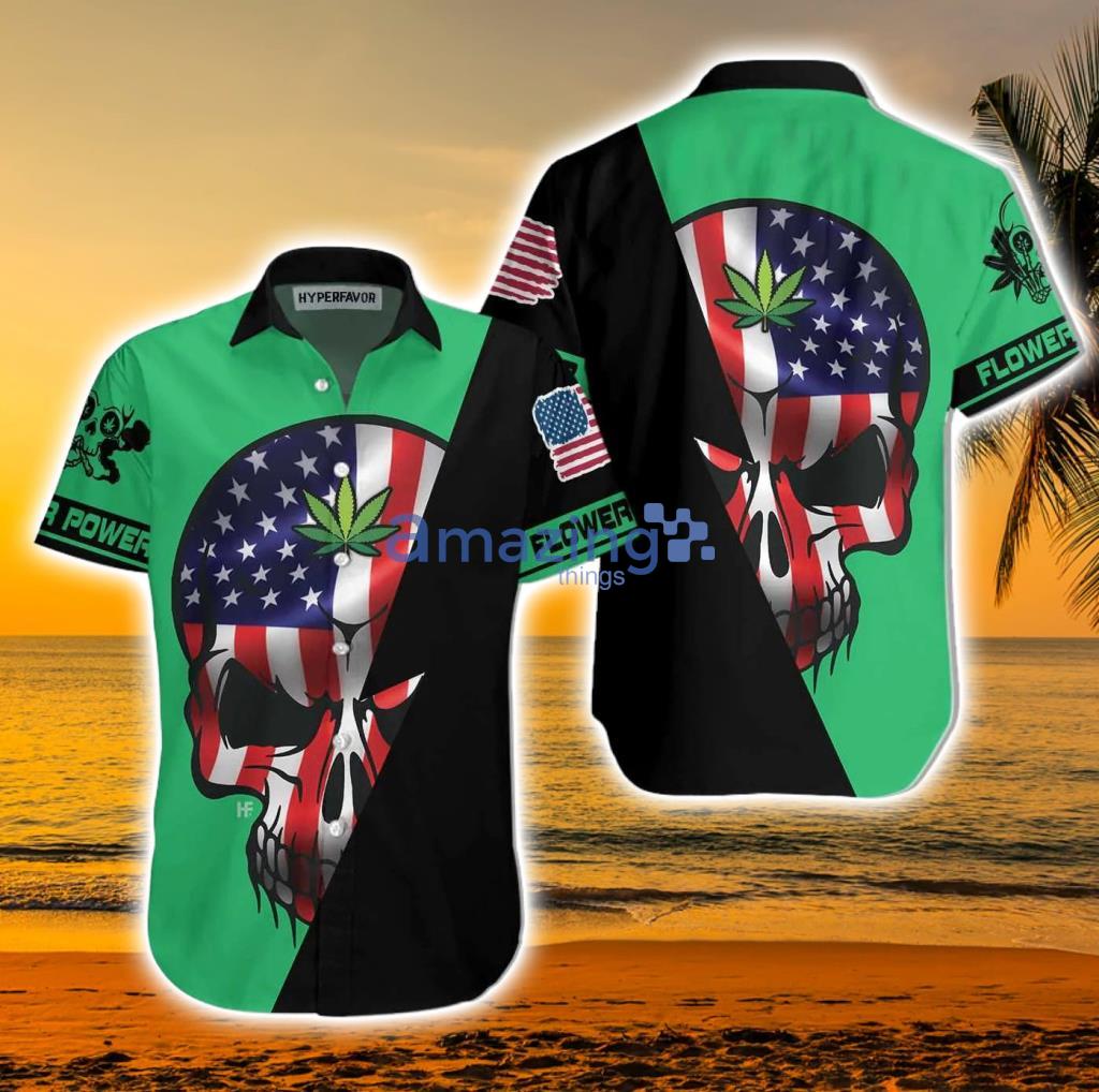 Skull American Flag Marijuana Power Hawaiian Shirt Product Photo 1