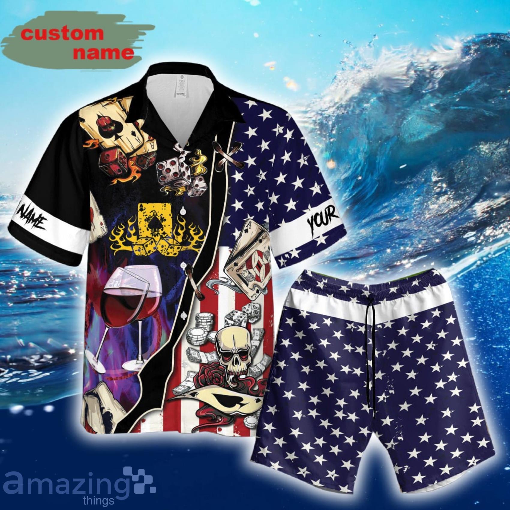 Skull Gambling Poker Short Sleeve Hawaiian Shirt And Beach Short Product Photo 1